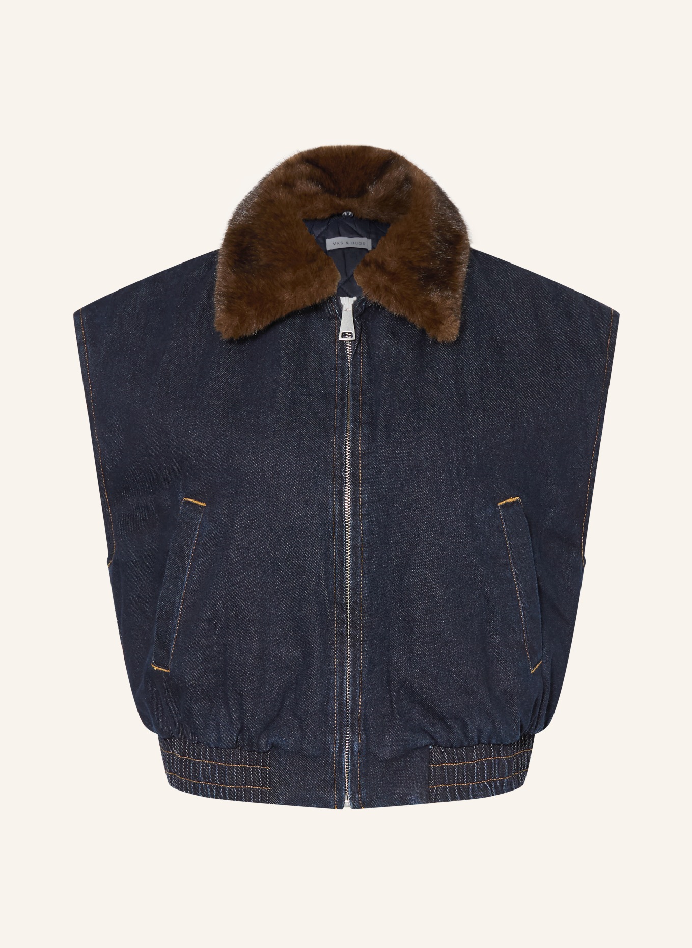 MRS & HUGS Vestă din denim cu guler detașabil din blană artificială: ALBASTRU ÎNCHIS