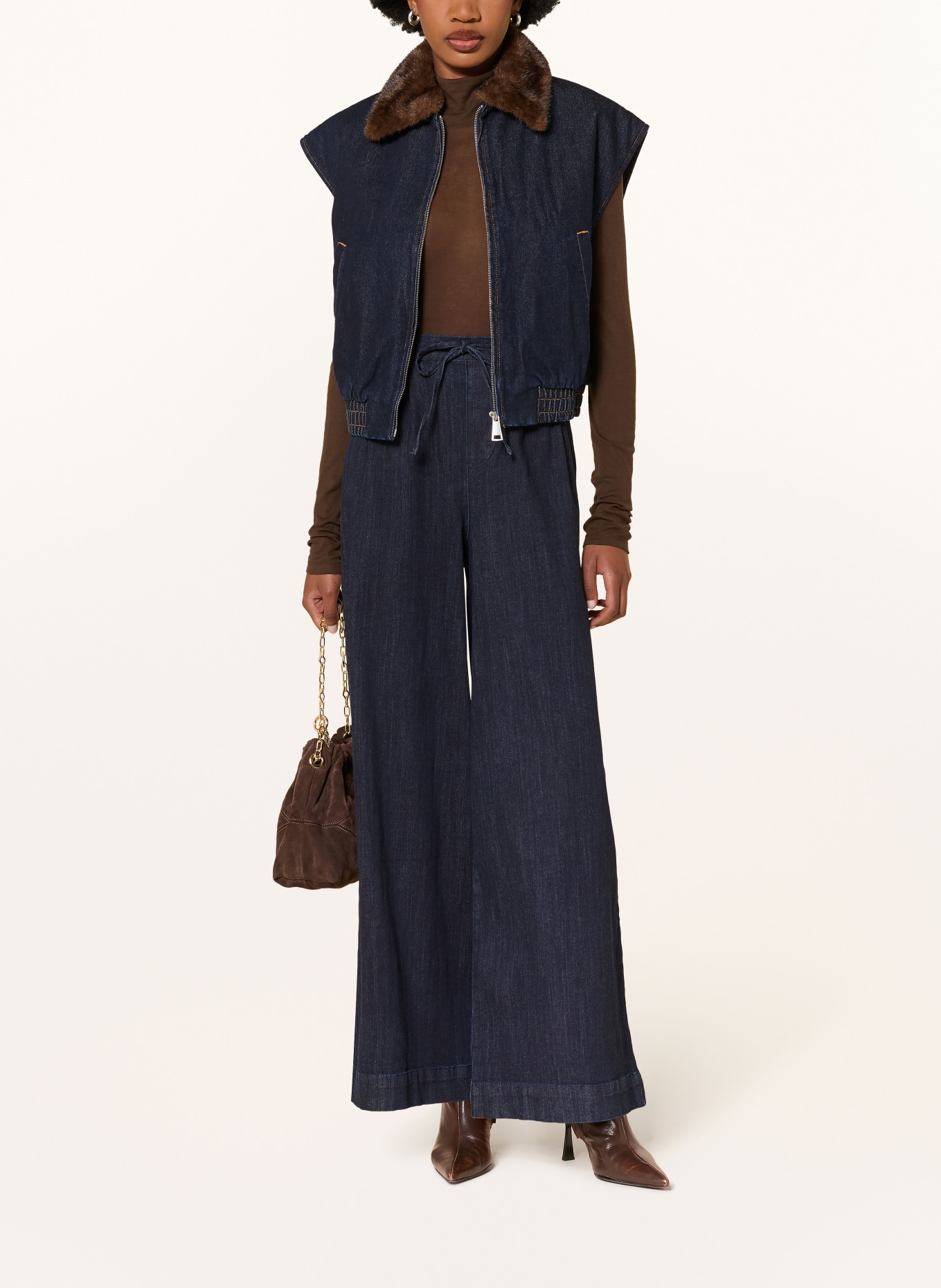 MRS & HUGS Vestă din denim cu guler detașabil din blană artificială: ALBASTRU ÎNCHIS
