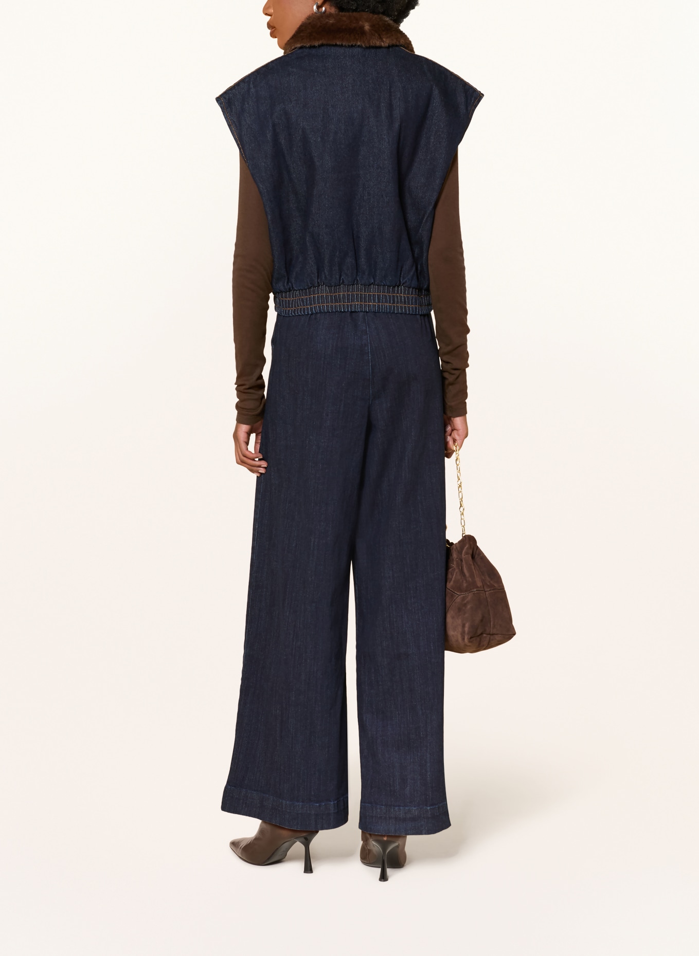 MRS & HUGS Vestă din denim cu guler detașabil din blană artificială: ALBASTRU ÎNCHIS