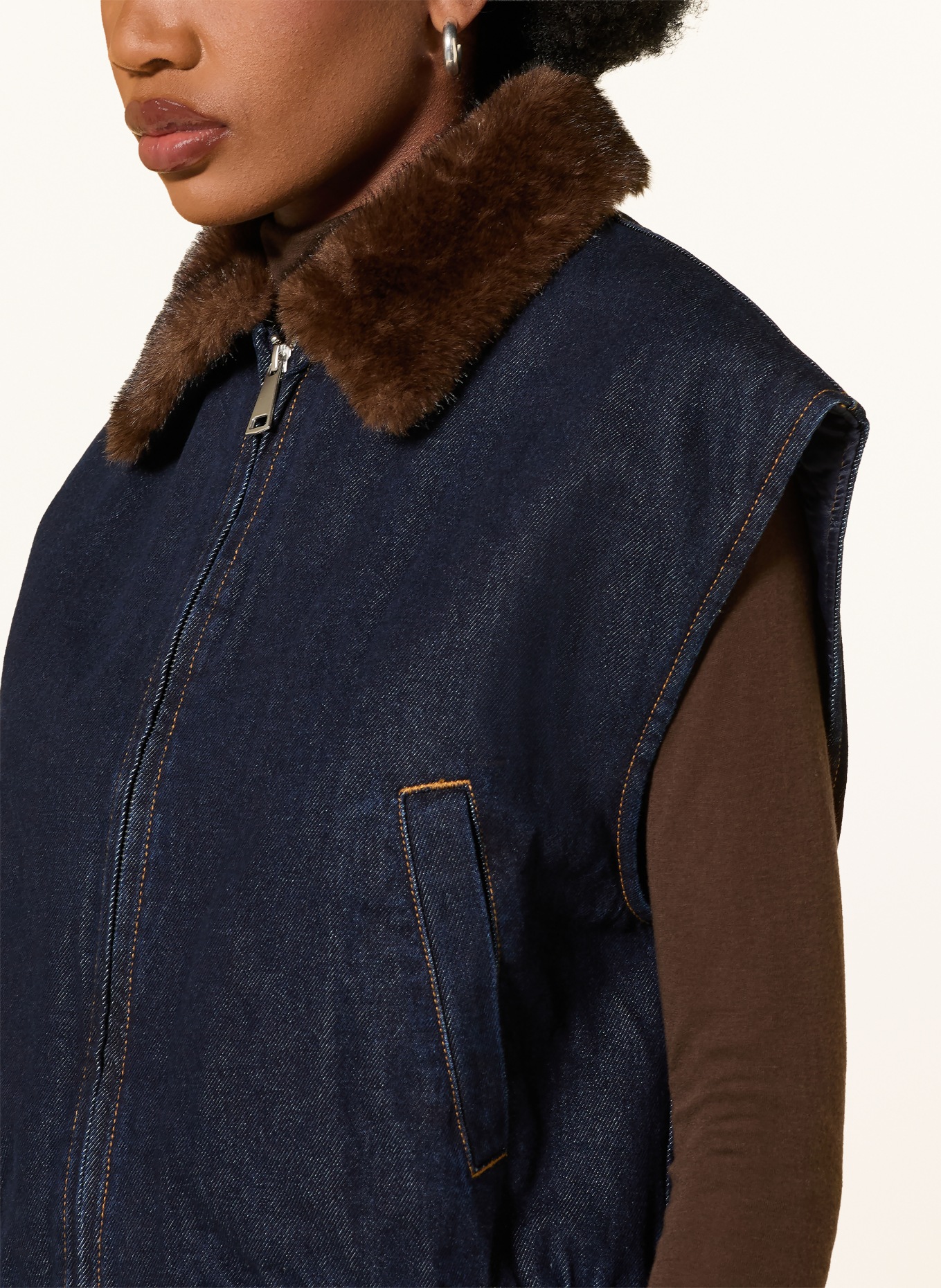 MRS & HUGS Vestă din denim cu guler detașabil din blană artificială: ALBASTRU ÎNCHIS