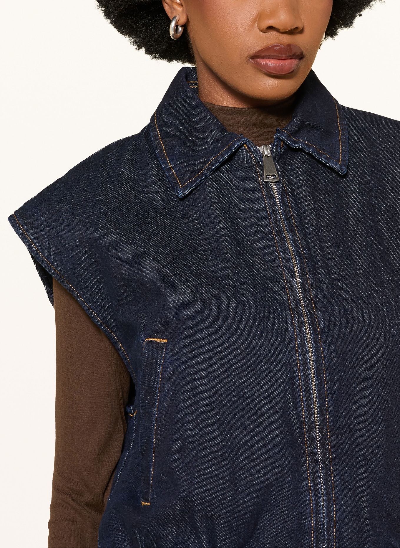 MRS & HUGS Vestă din denim cu guler detașabil din blană artificială: ALBASTRU ÎNCHIS