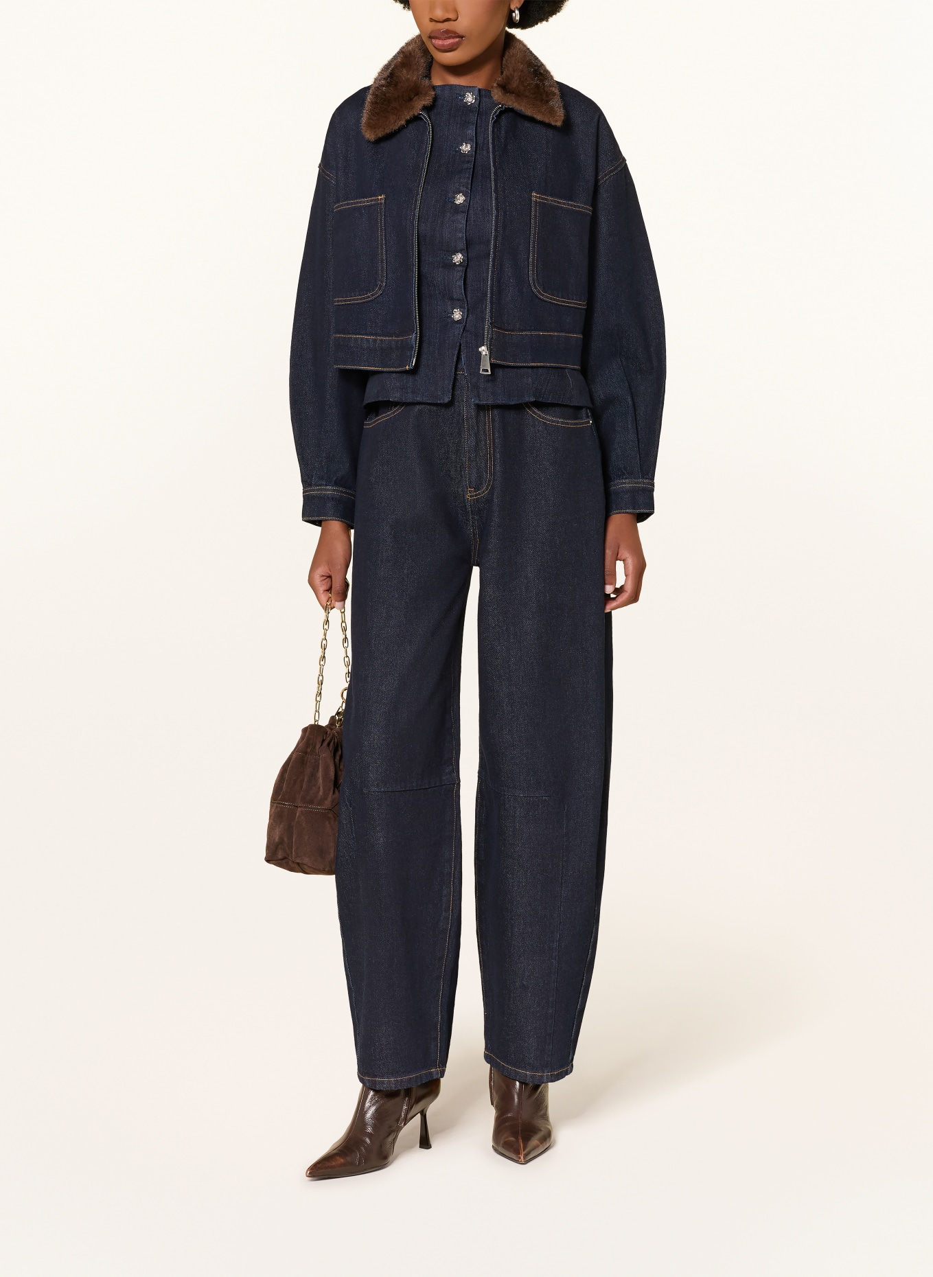 MRS & HUGS Jachetă din denim cu guler detașabil din blană artificială: RAW DENIM