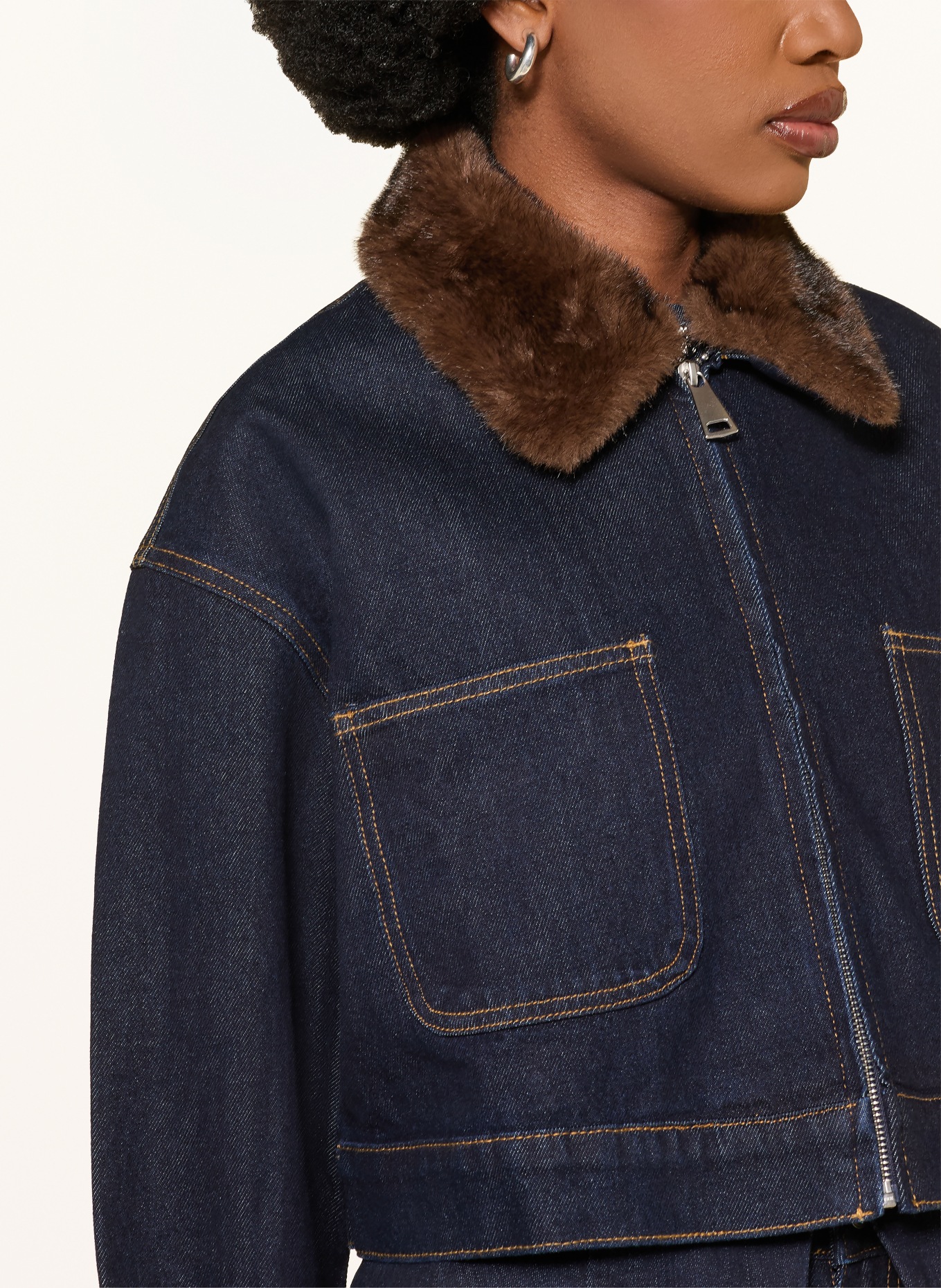 MRS & HUGS Jachetă din denim cu guler detașabil din blană artificială: RAW DENIM