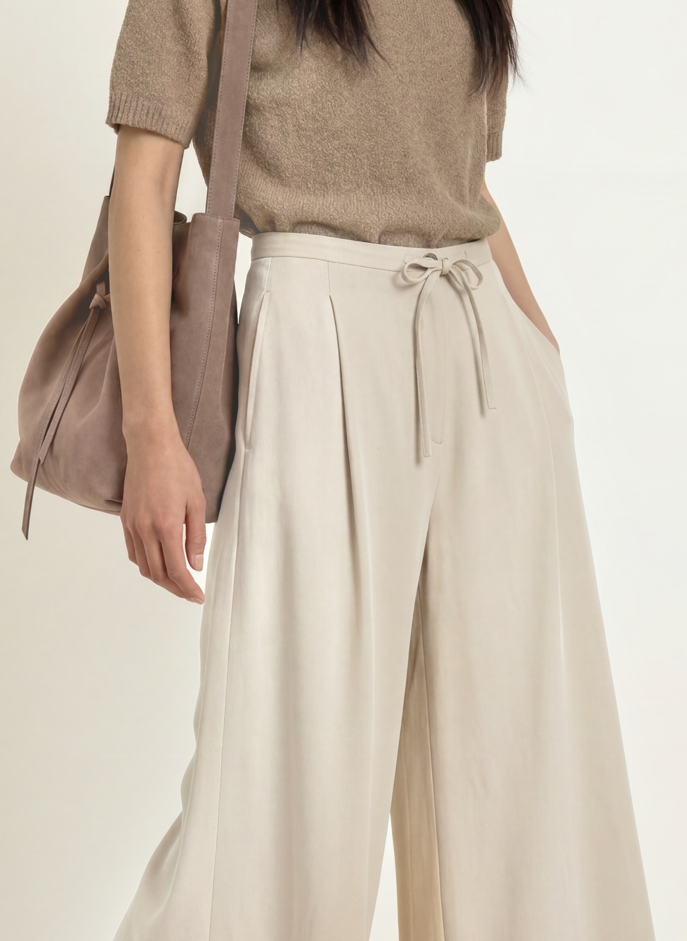Marc O'Polo Marlene-broek van satijn: BEIGE
