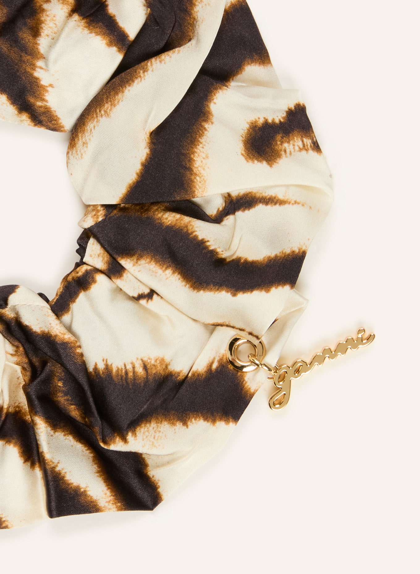 GANNI Haarelastiek: BEIGE / MARRON FONCÉ