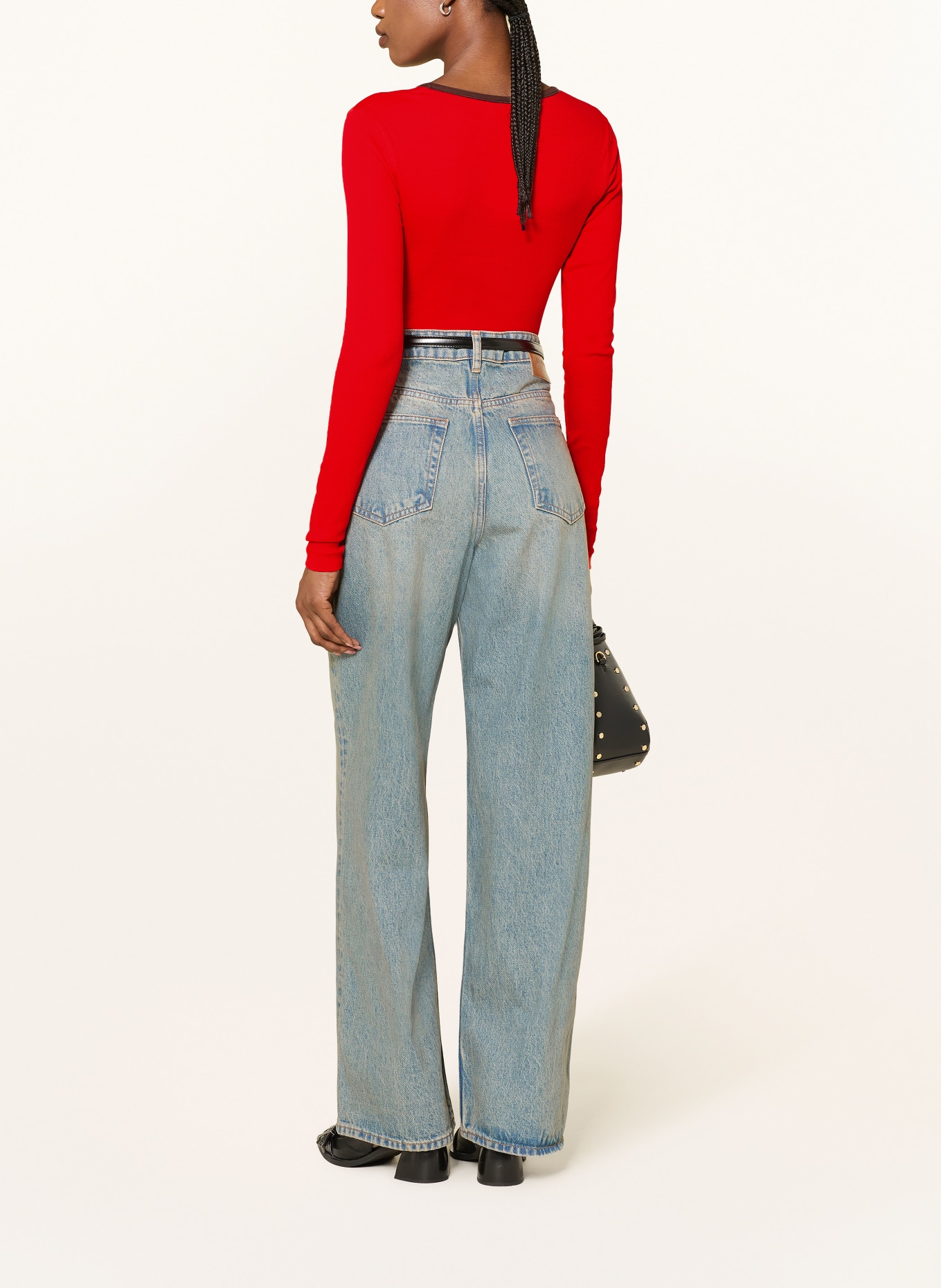 GANNI Long-sleeve shirt: RED / DARK BROWN