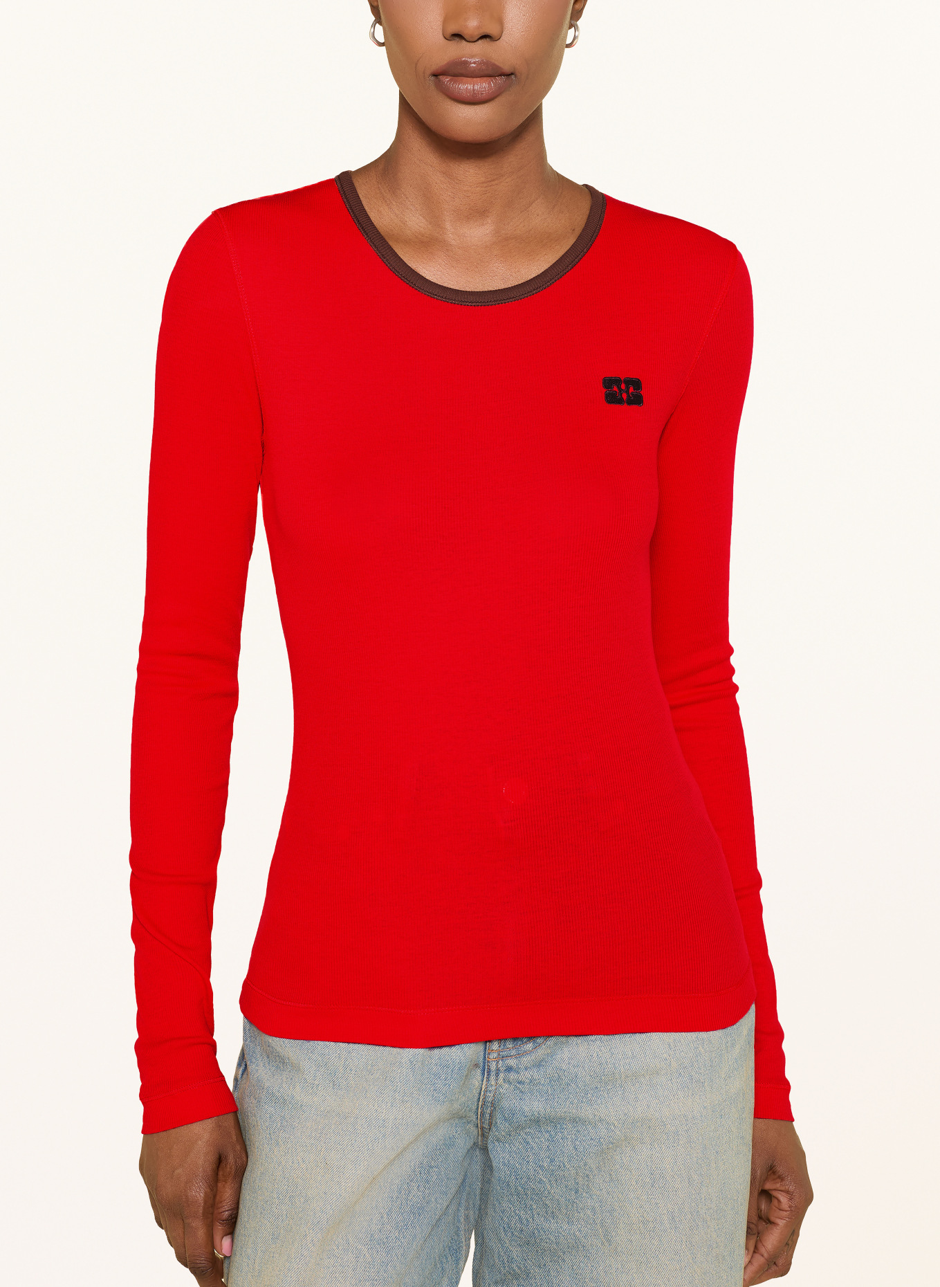 GANNI Long-sleeve shirt: RED / DARK BROWN