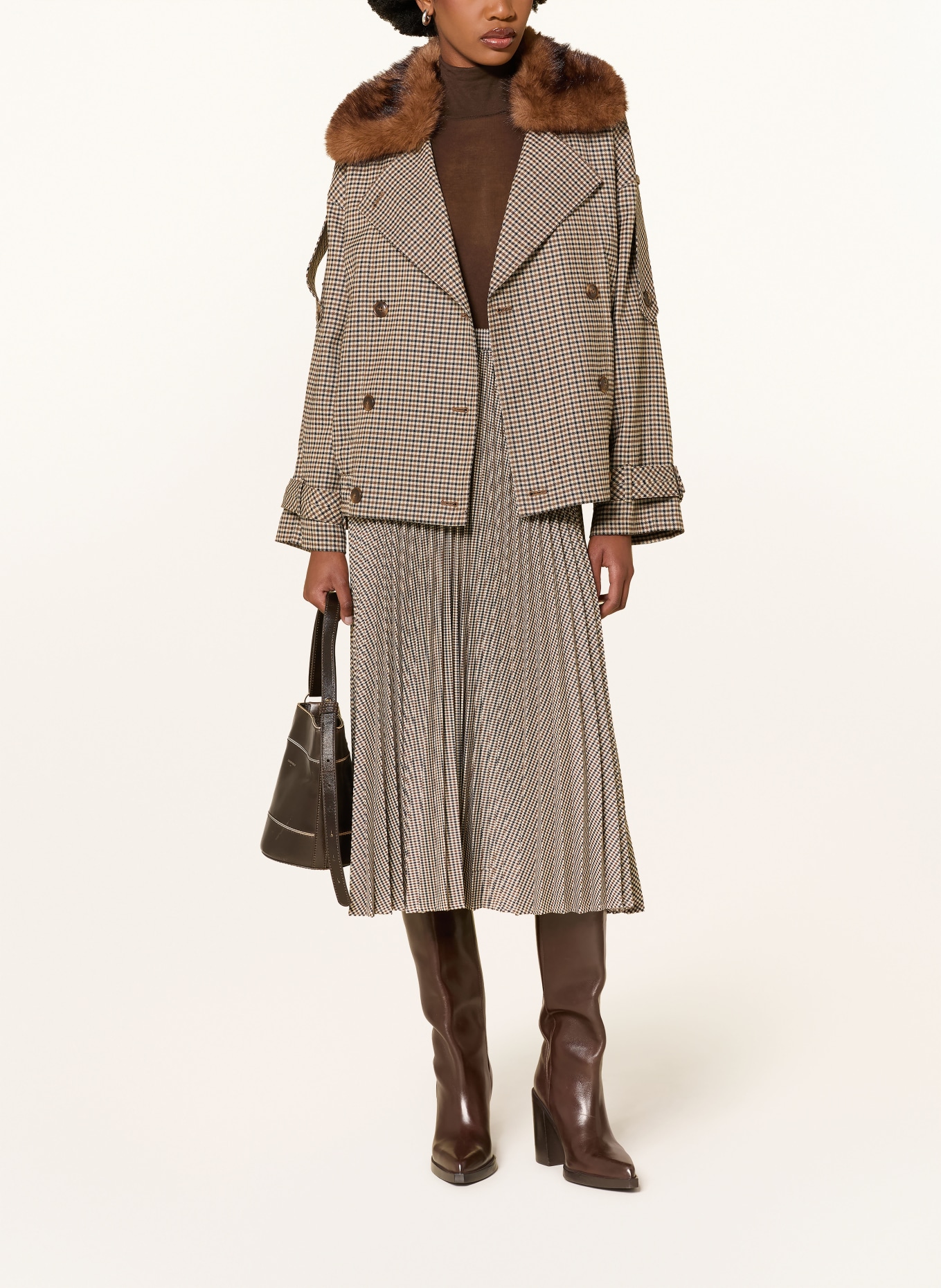 MRS & HUGS Pleated skirt: BROWN / LIGHT BROWN / BLACK