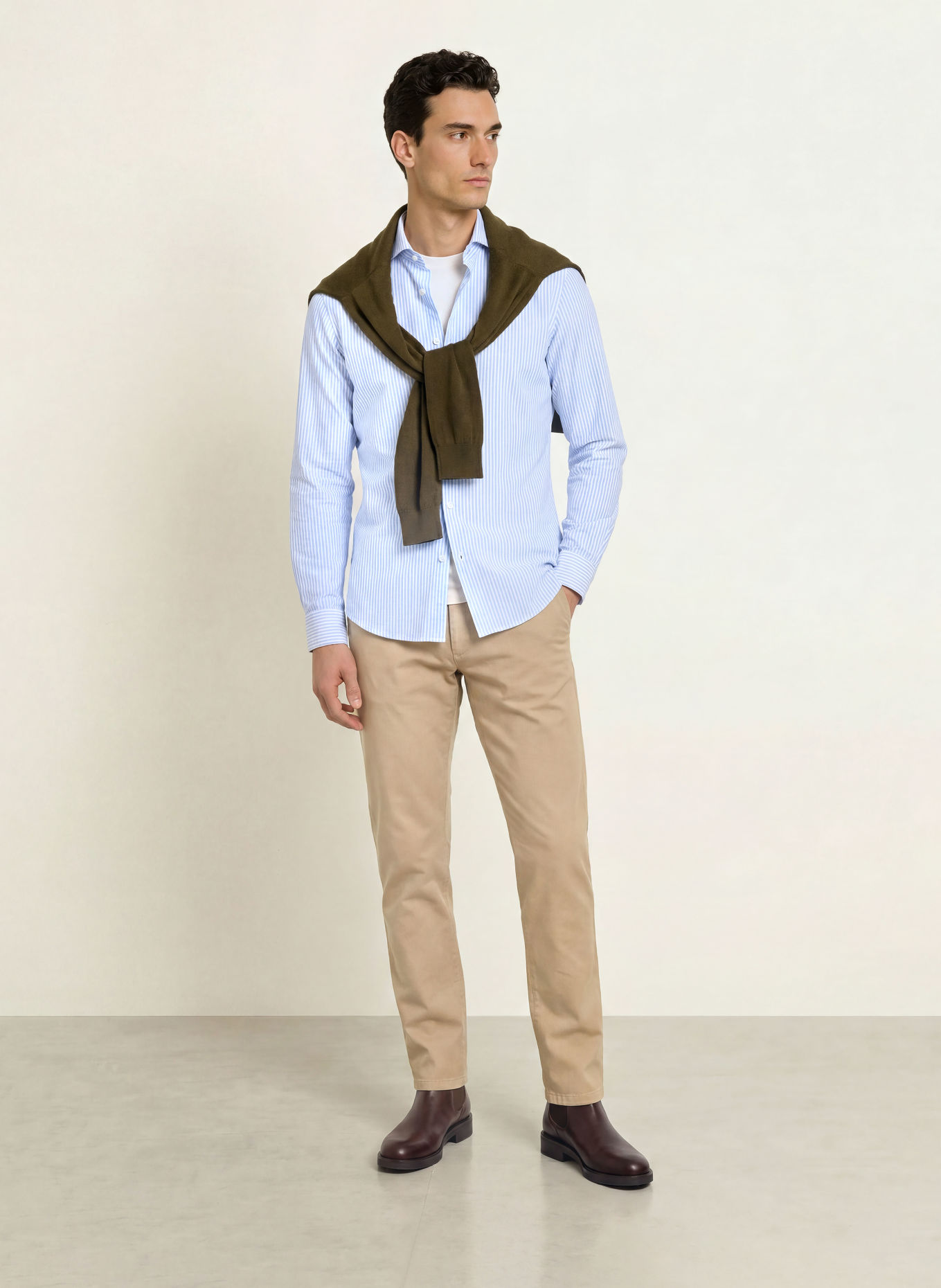 STROKESMAN'S Koszula o kroju slim fit: JASNONIEBIESKI / BIAŁY