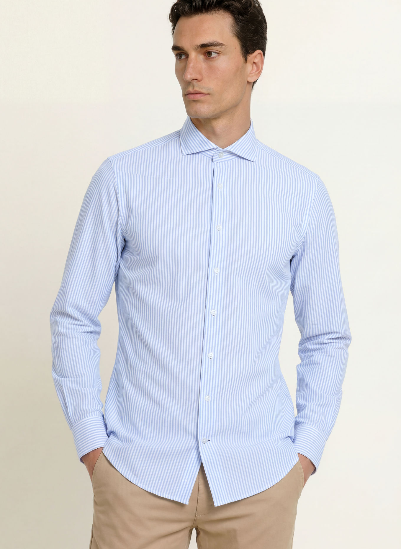 STROKESMAN'S Koszula o kroju slim fit: JASNONIEBIESKI / BIAŁY