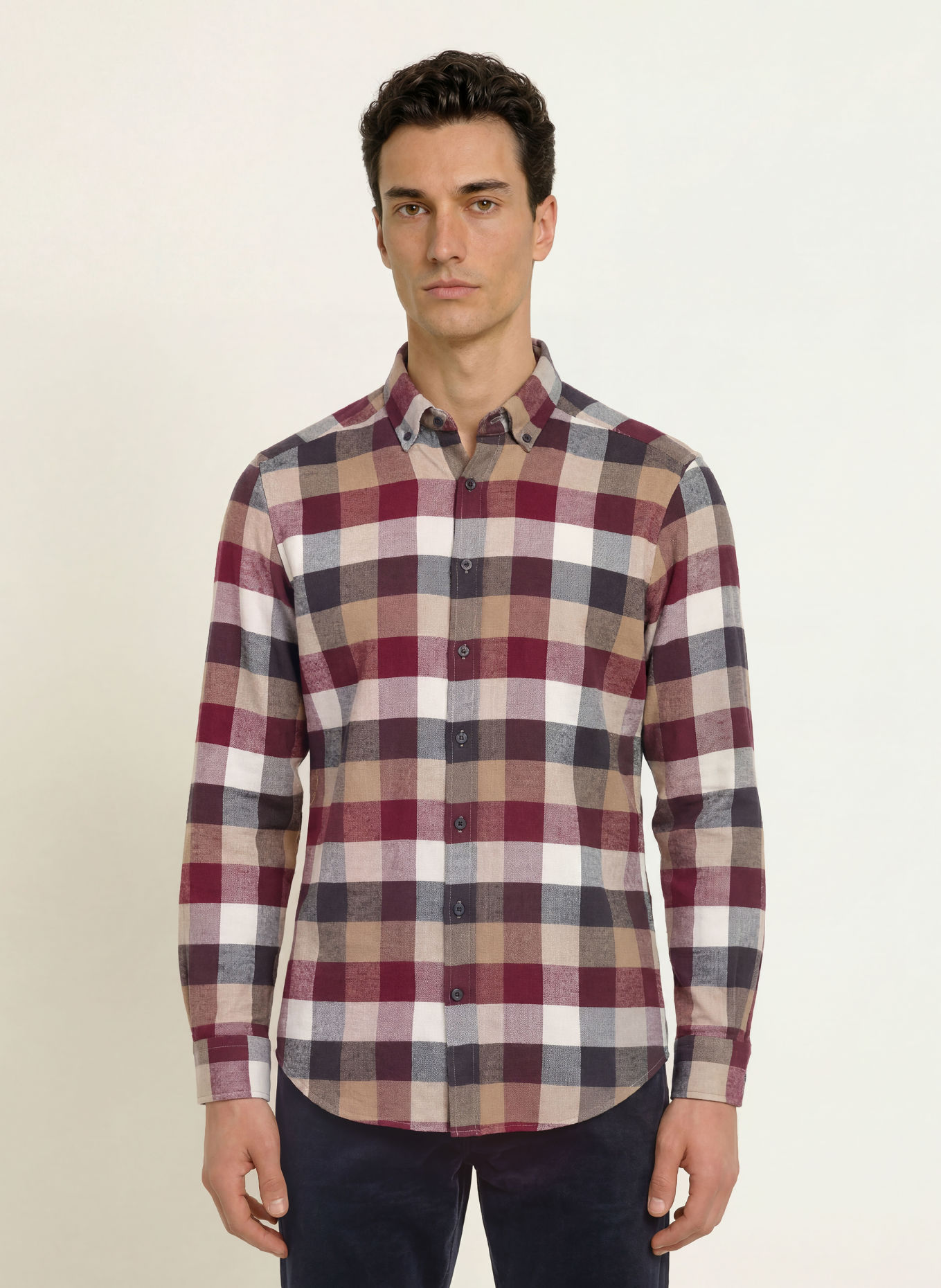 STROKESMAN'S Cămașă din flanelă, croială slim fit: ROȘU ÎNCHIS / BEJ / NEGRU