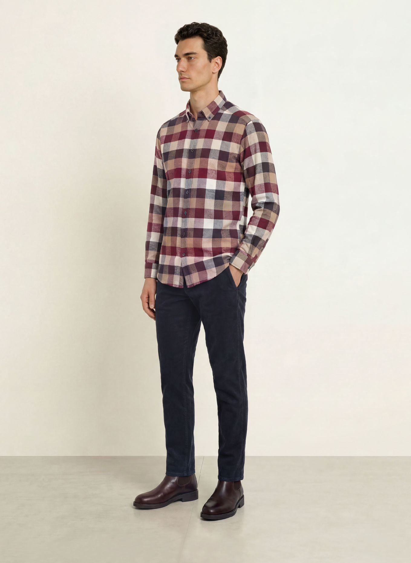 STROKESMAN'S Cămașă din flanelă, croială slim fit: ROȘU ÎNCHIS / BEJ / NEGRU