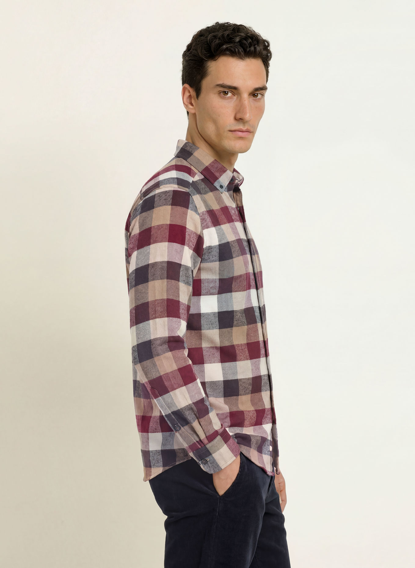STROKESMAN'S Cămașă din flanelă, croială slim fit: ROȘU ÎNCHIS / BEJ / NEGRU