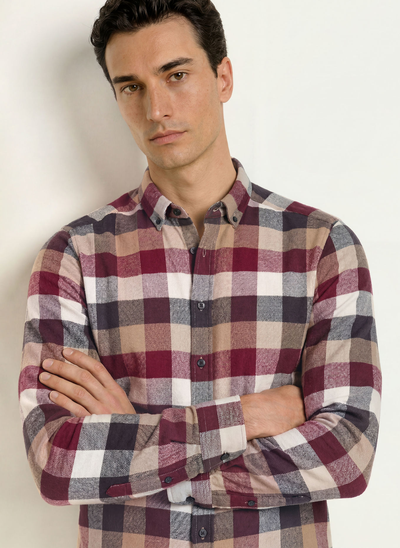 STROKESMAN'S Cămașă din flanelă, croială slim fit: ROȘU ÎNCHIS / BEJ / NEGRU
