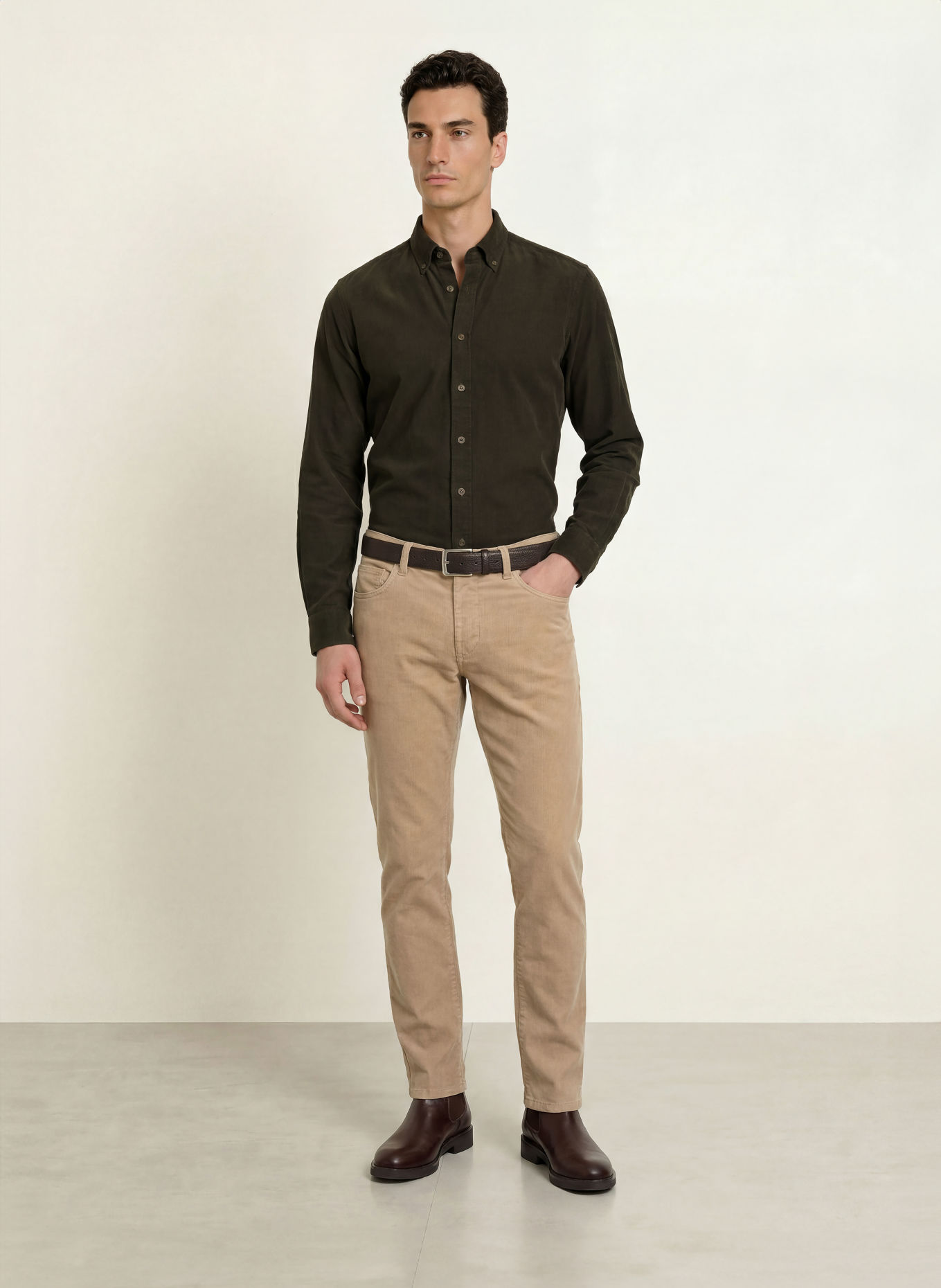 STROKESMAN'S Cămașă din velur, croială slim fit: OLIV