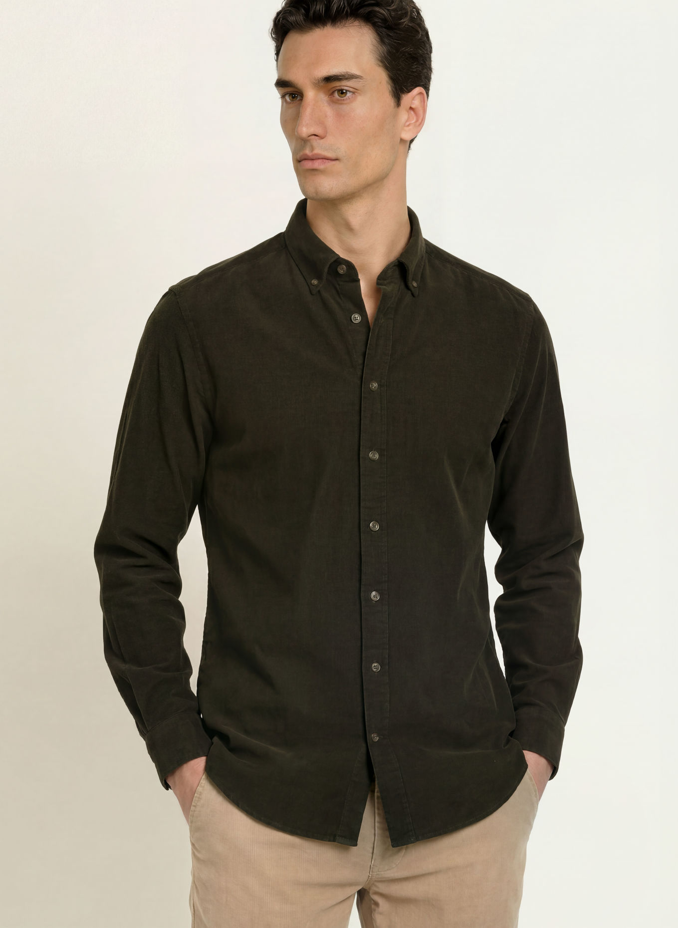 STROKESMAN'S Cămașă din velur, croială slim fit: OLIV