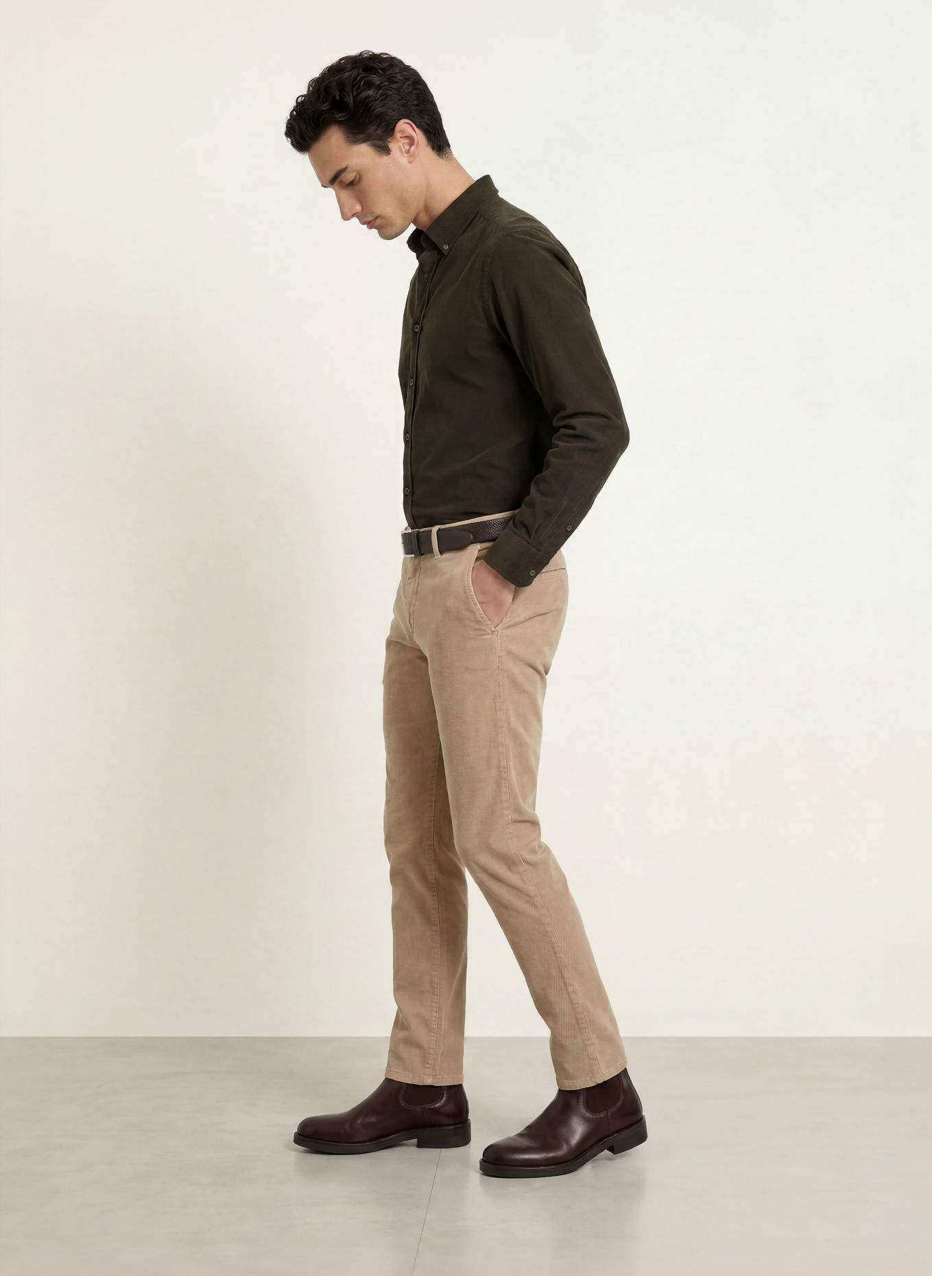 STROKESMAN'S Cămașă din velur, croială slim fit: OLIV
