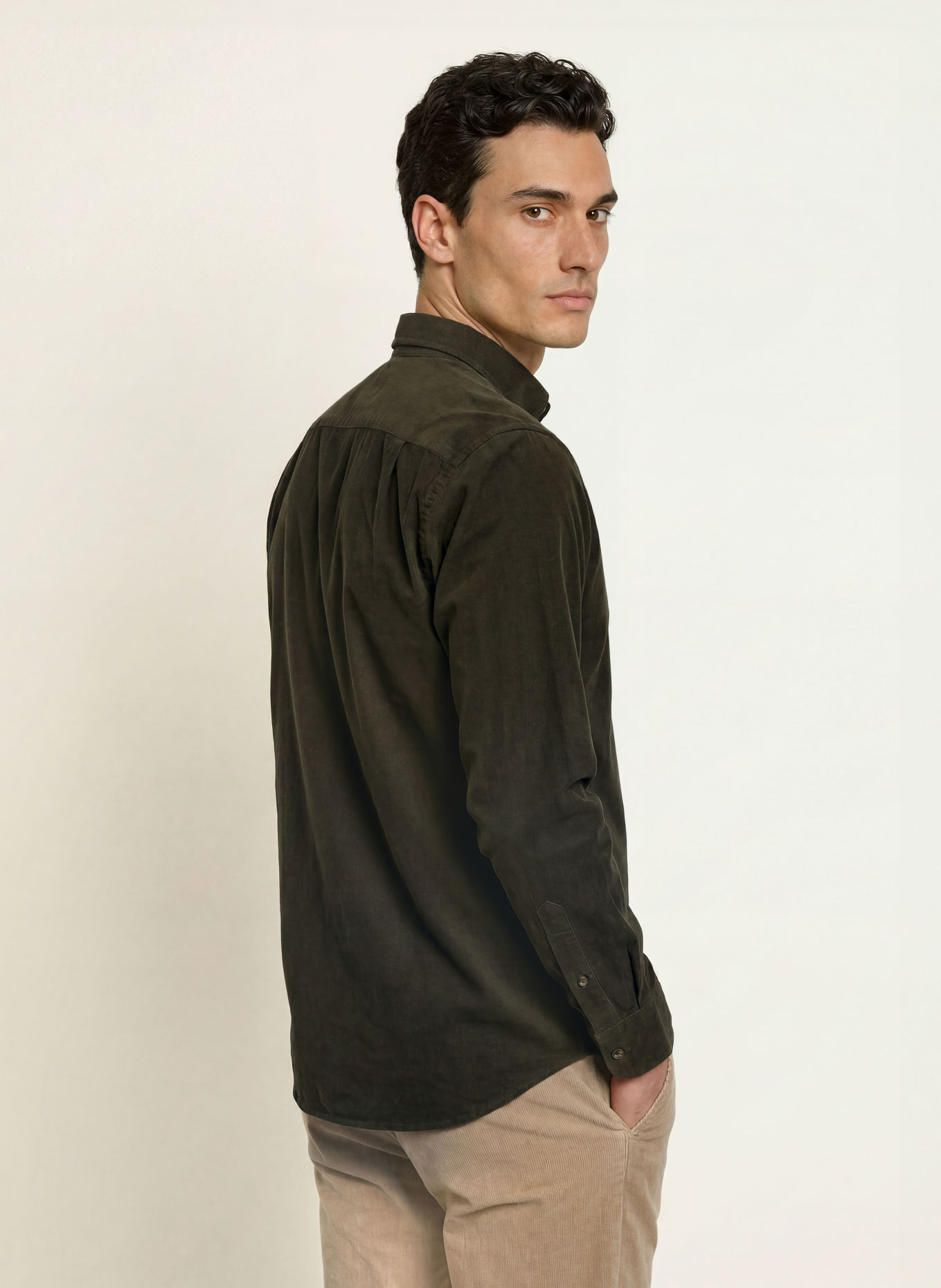 STROKESMAN'S Cămașă din velur, croială slim fit: OLIV