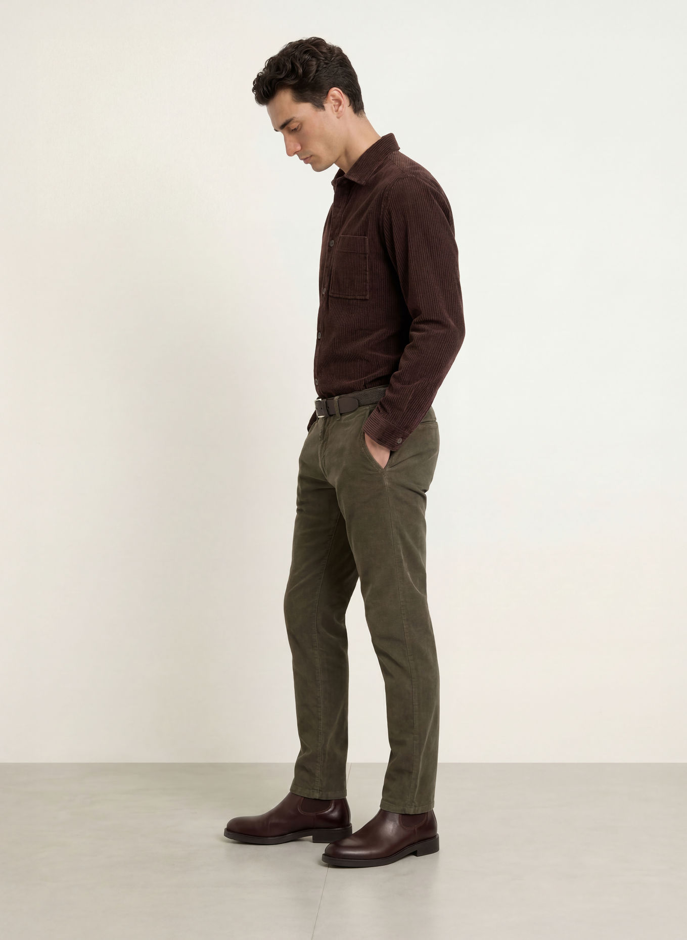 STROKESMAN'S Corduroy overshirt: DARK BROWN