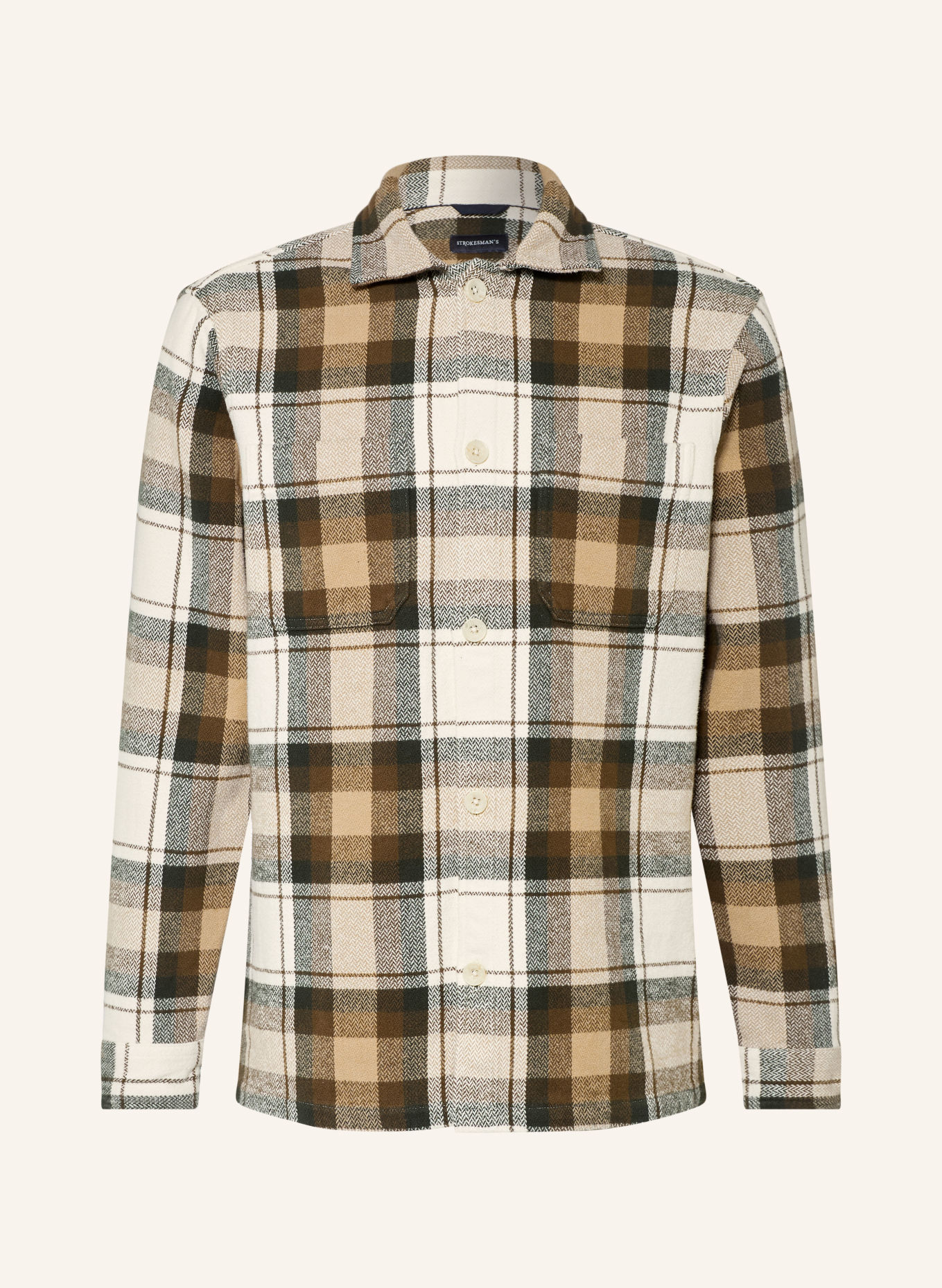 STROKESMAN'S Comfort Fit Shirt: DARK BROWN / BEIGE / WHITE