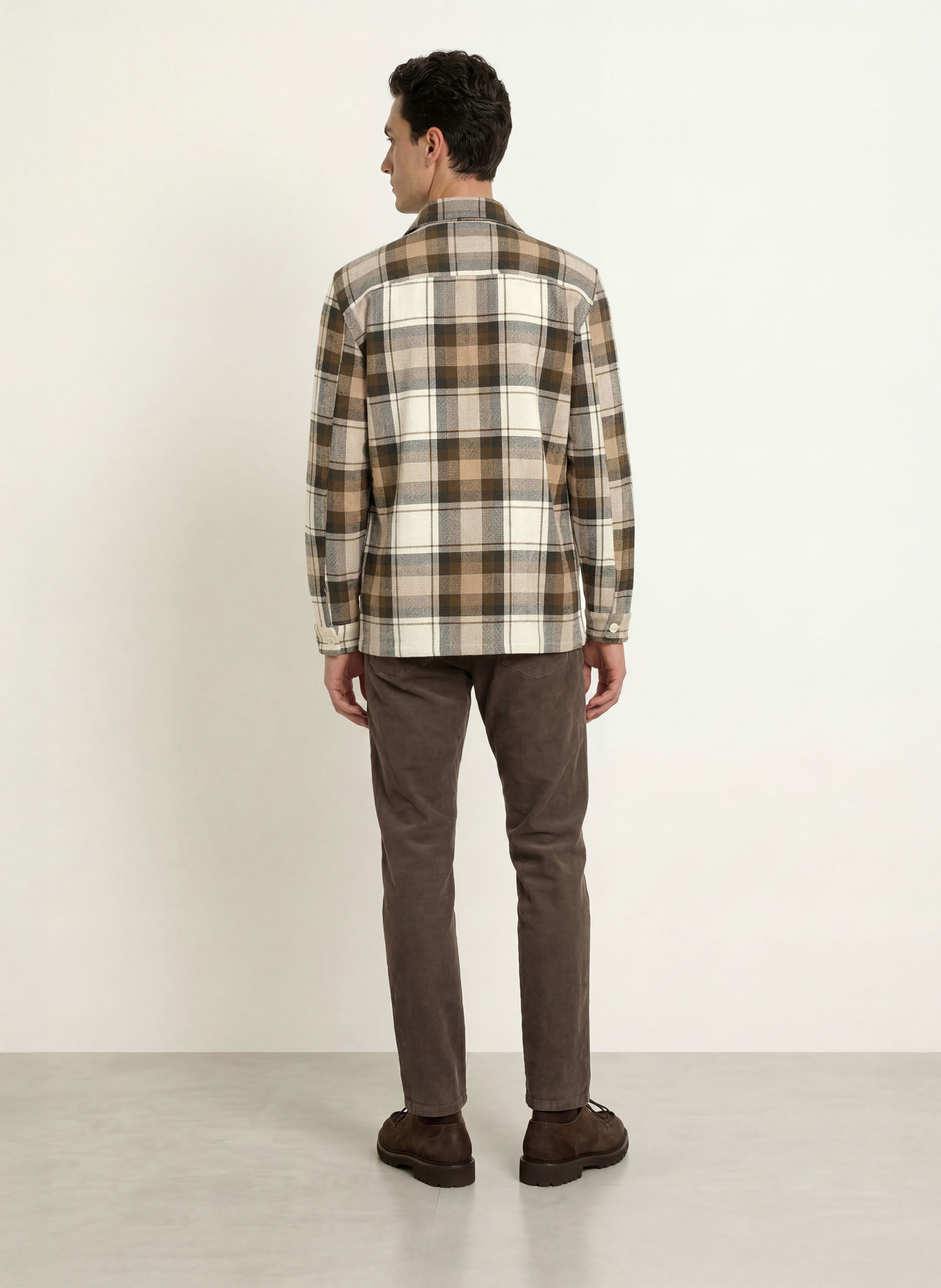 STROKESMAN'S Comfort Fit Shirt: DARK BROWN / BEIGE / WHITE
