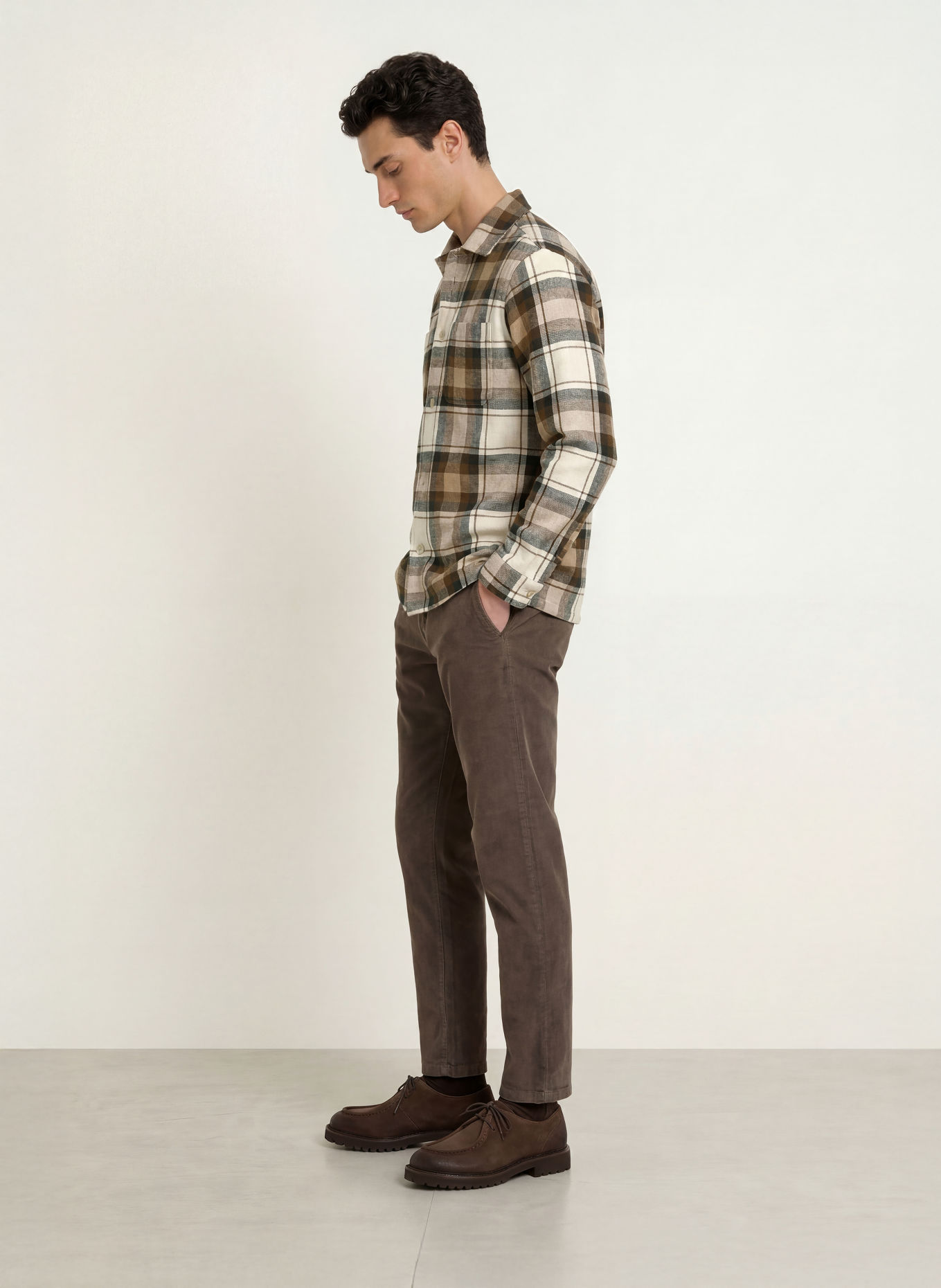 STROKESMAN'S Comfort Fit Shirt: DARK BROWN / BEIGE / WHITE