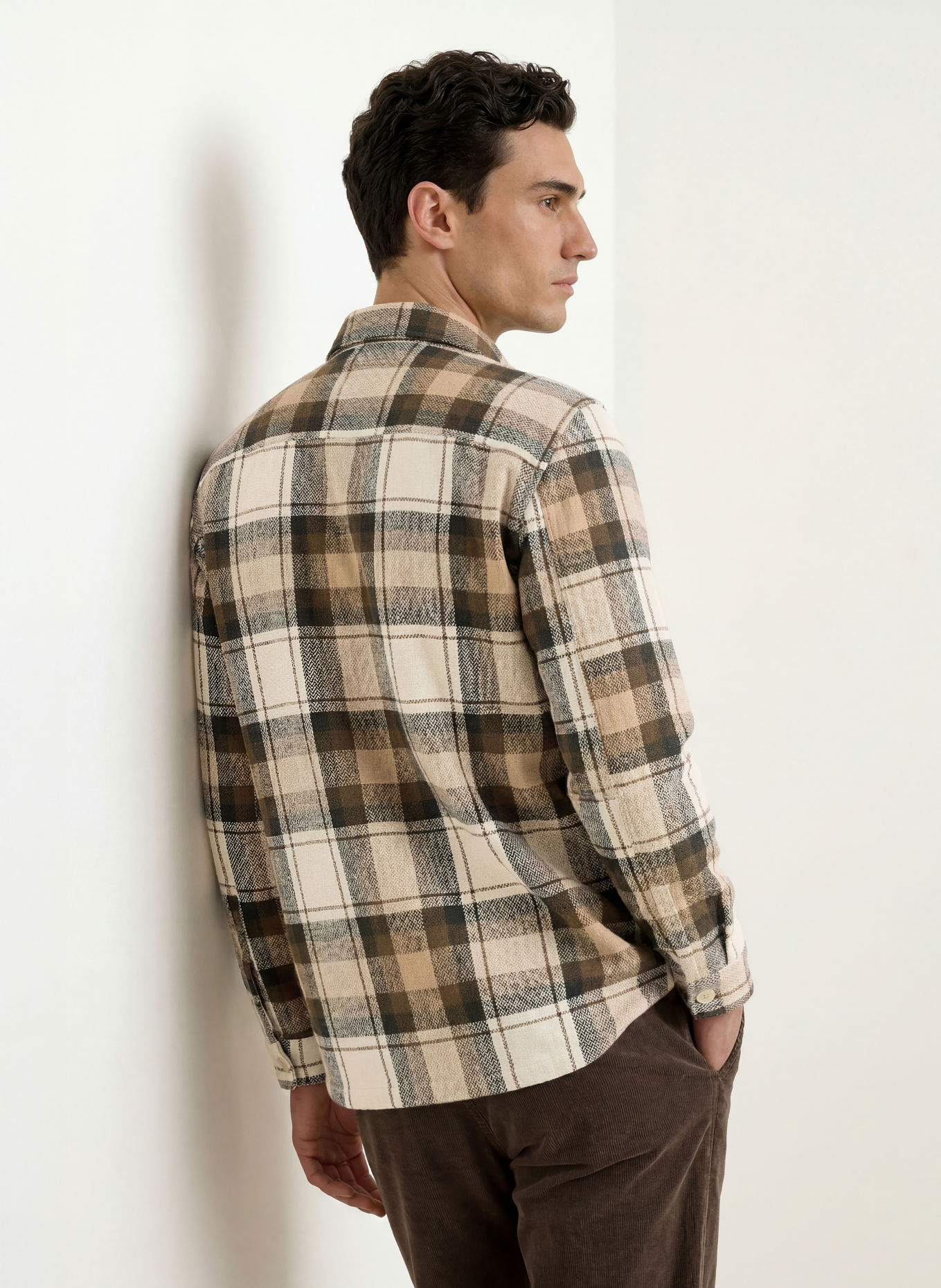 STROKESMAN'S Comfort Fit Shirt: DARK BROWN / BEIGE / WHITE