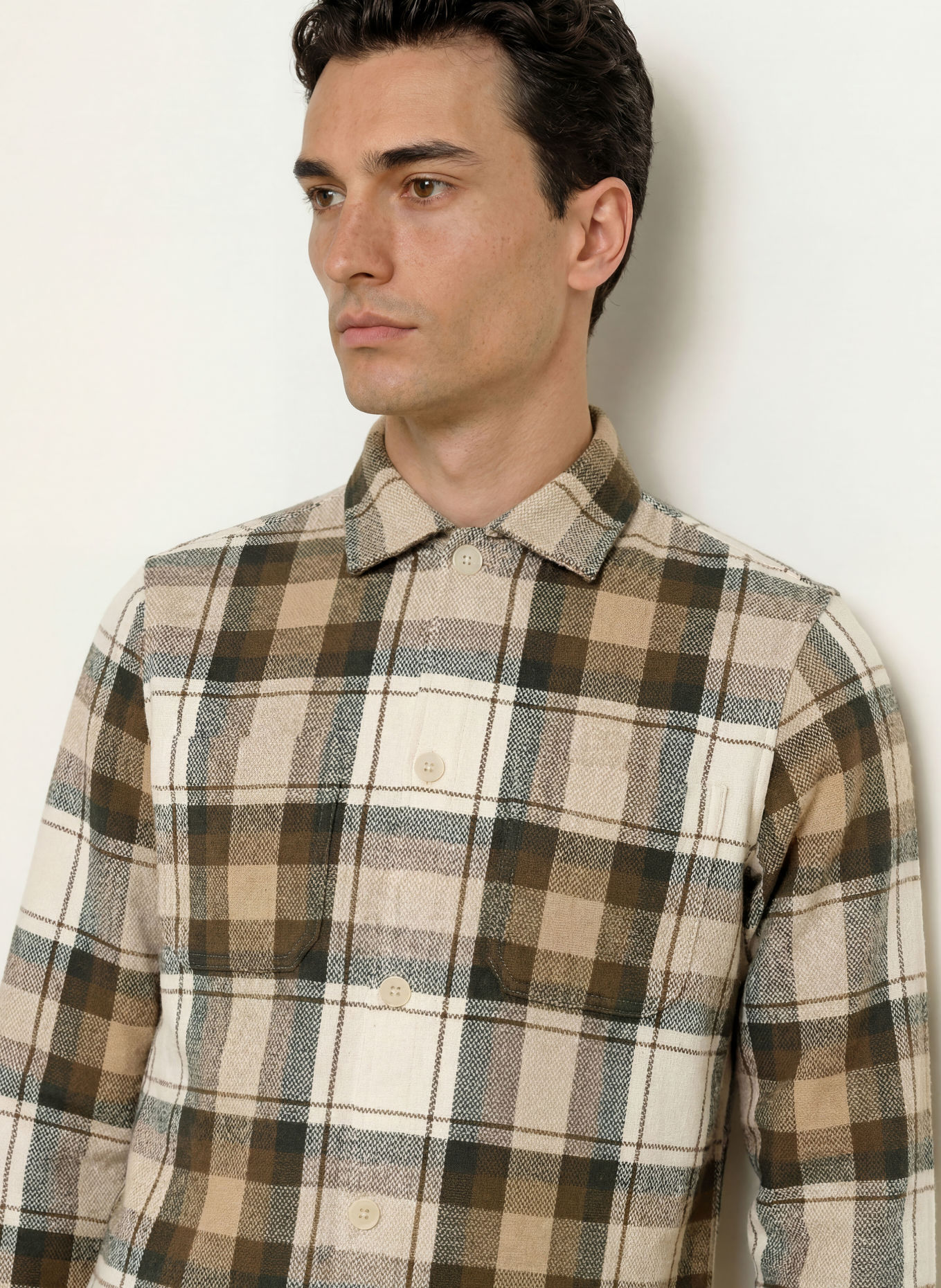 STROKESMAN'S Comfort Fit Shirt: DARK BROWN / BEIGE / WHITE