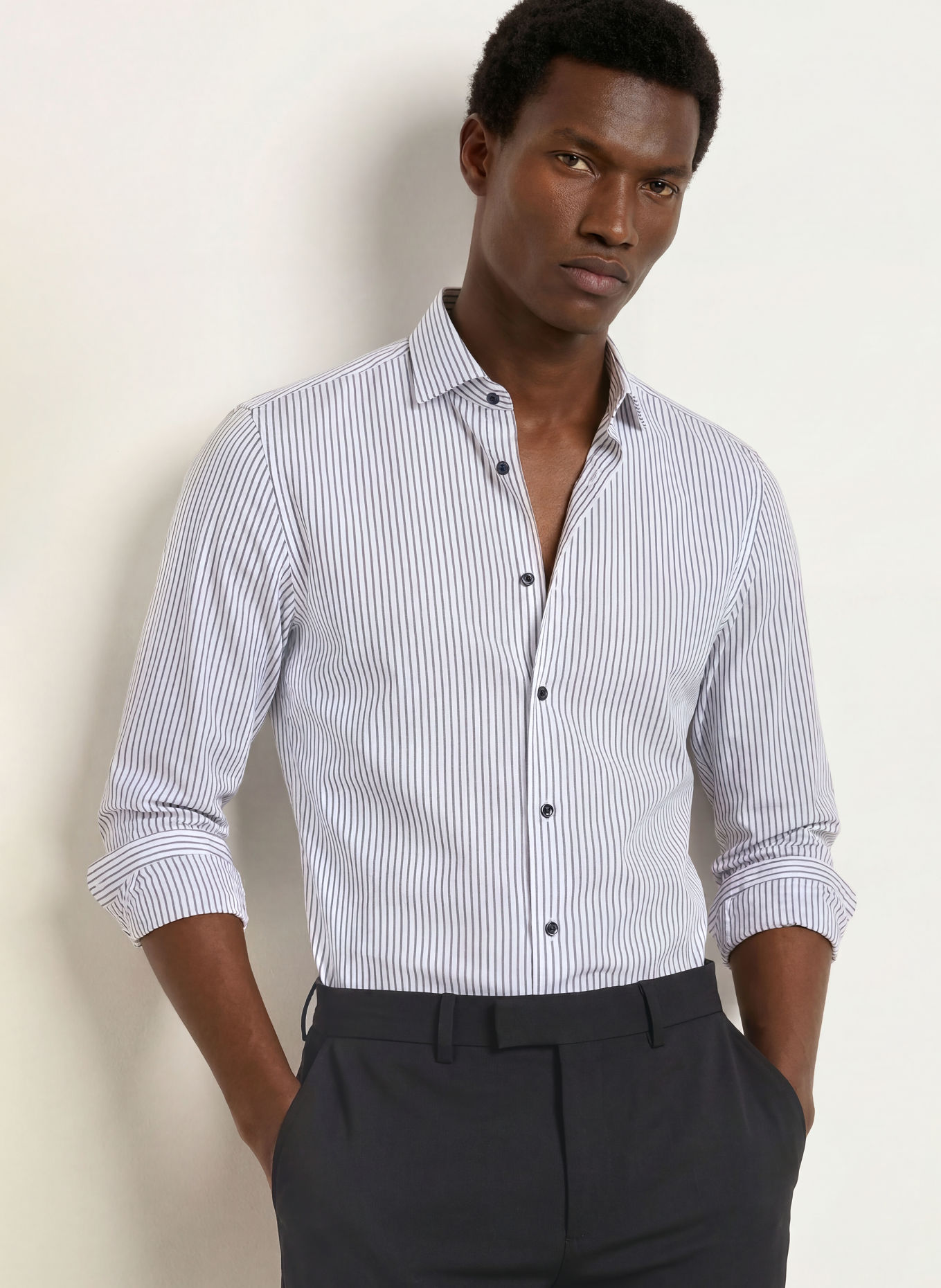 PAUL Koszula o kroju Shaped Fit: BIAŁY / CZARNY