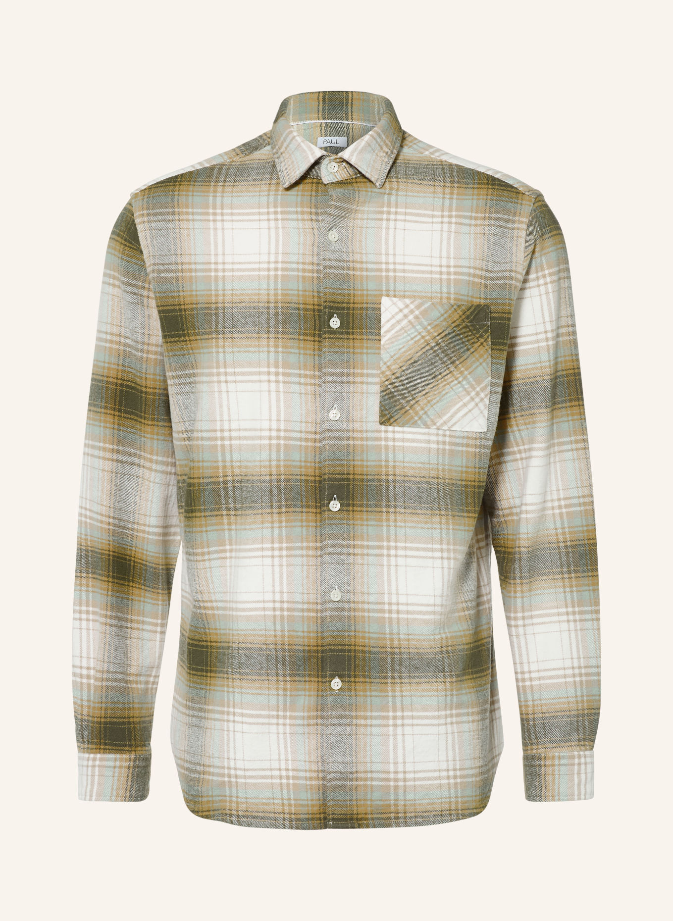 PAUL Koszula flanelowa o kroju slim fit: KHAKI / KREMOWY / MIĘTOWY