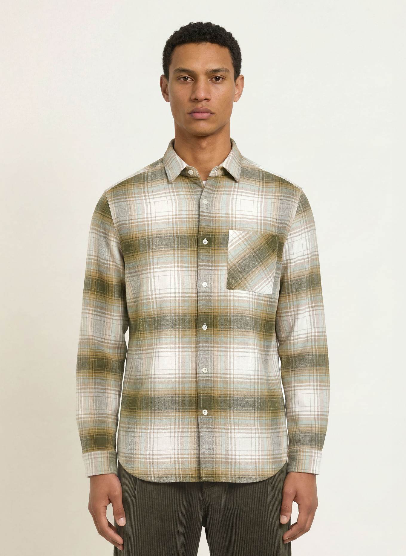 PAUL Koszula flanelowa o kroju slim fit: KHAKI / KREMOWY / MIĘTOWY