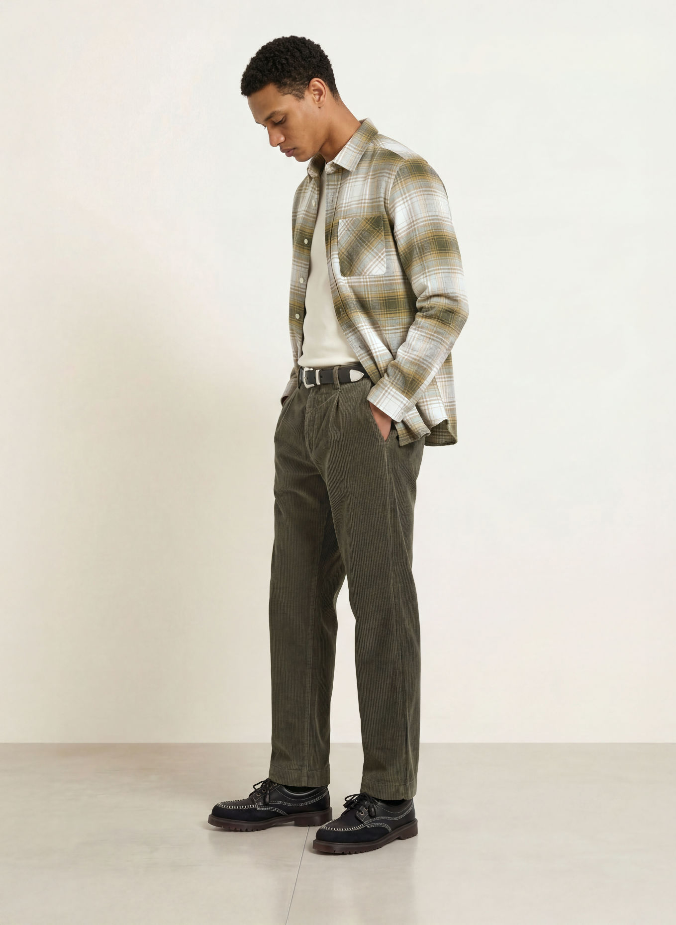 PAUL Koszula flanelowa o kroju slim fit: KHAKI / KREMOWY / MIĘTOWY
