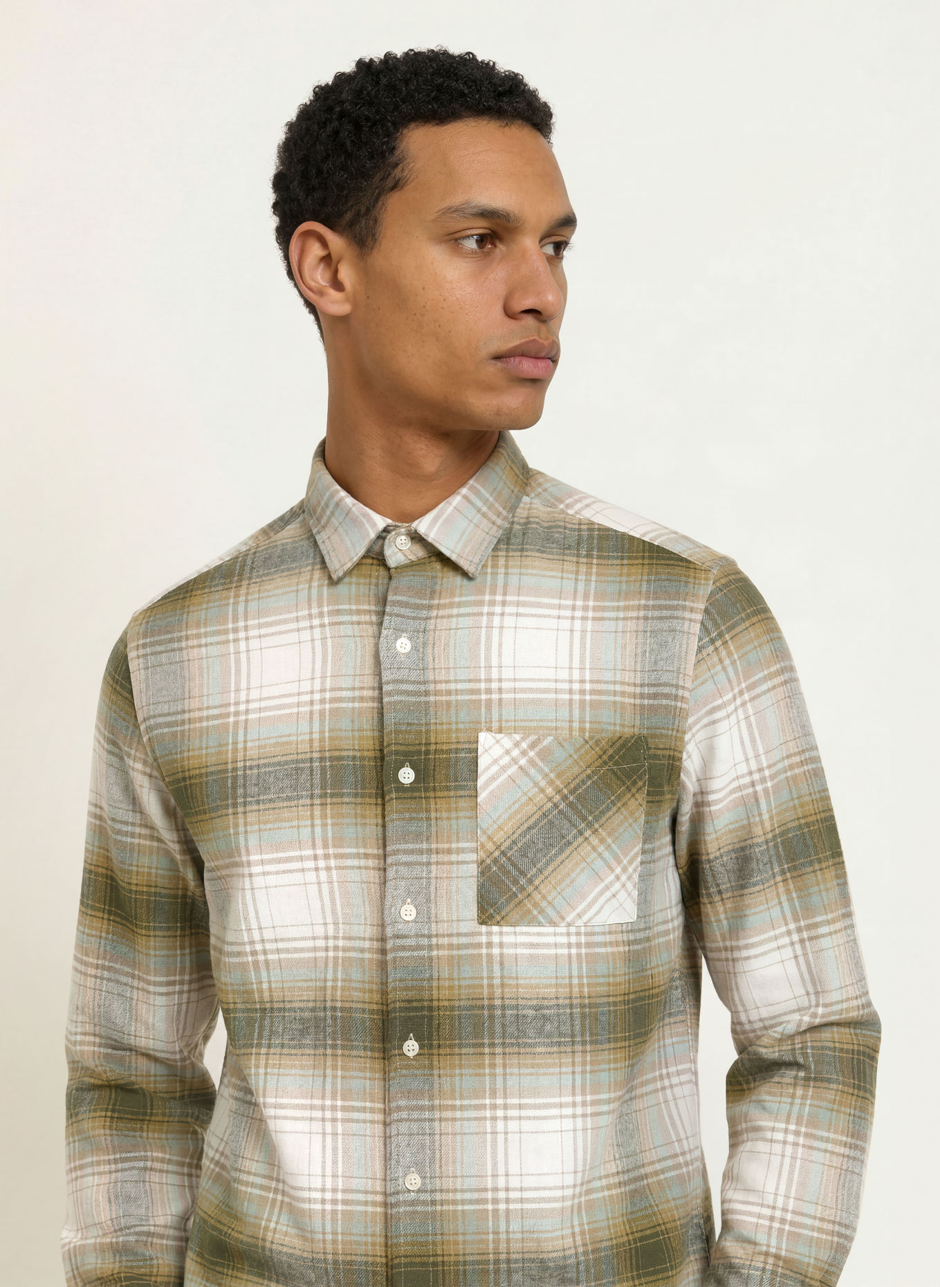 PAUL Koszula flanelowa o kroju slim fit: KHAKI / KREMOWY / MIĘTOWY
