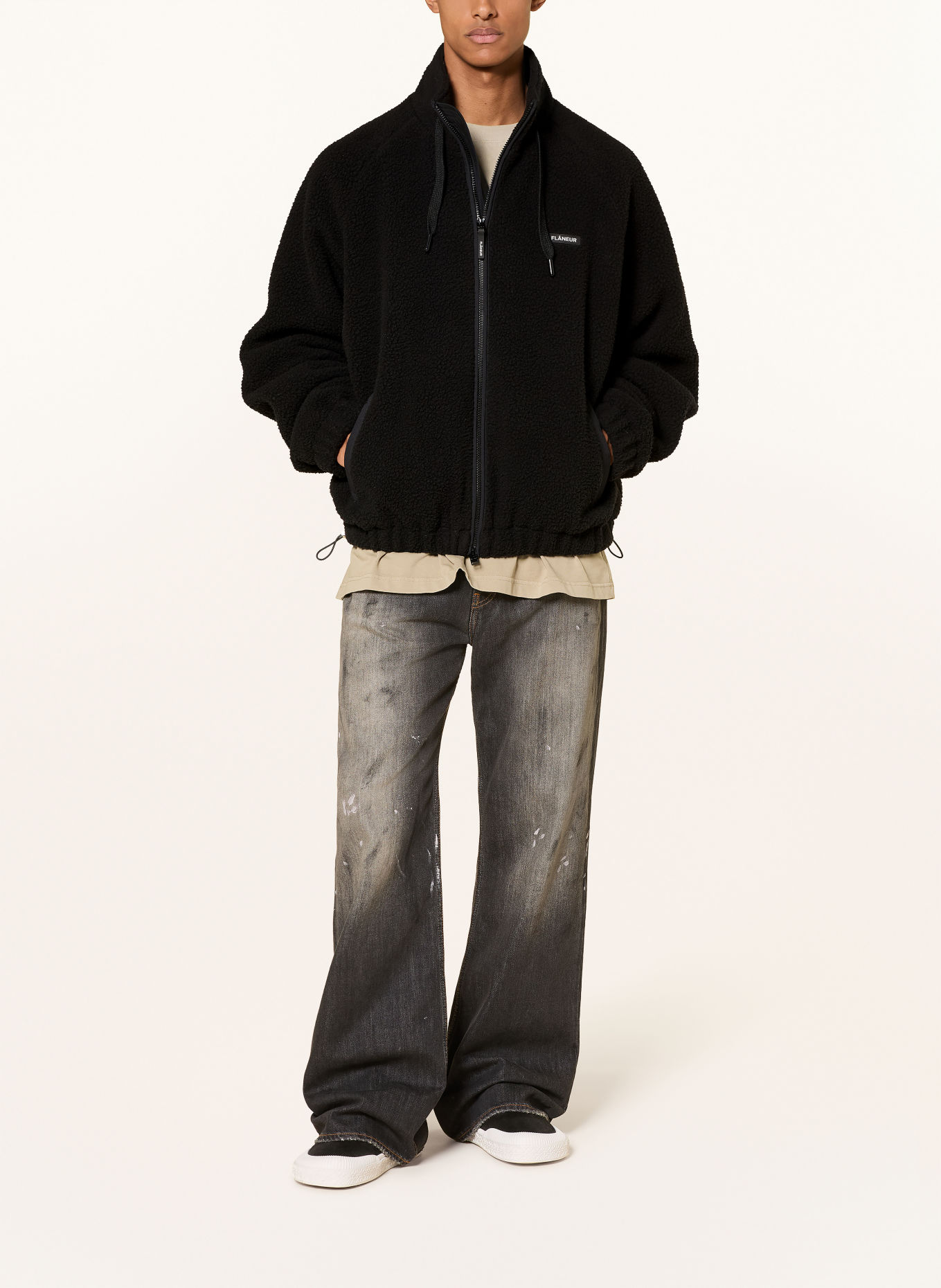 FLÂNEUR Teddyfell-Jacke FLEECE: SCHWARZ