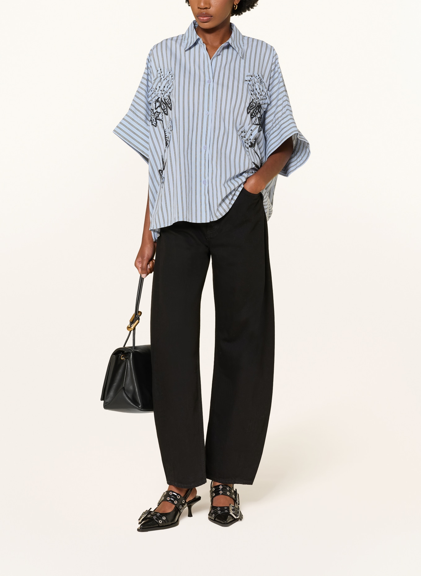 ESSENTIEL ANTWERP Hemdbluse JONKOE mit Schmucksteinen: BLAUGRAU / DUNKELGRAU / WEISS