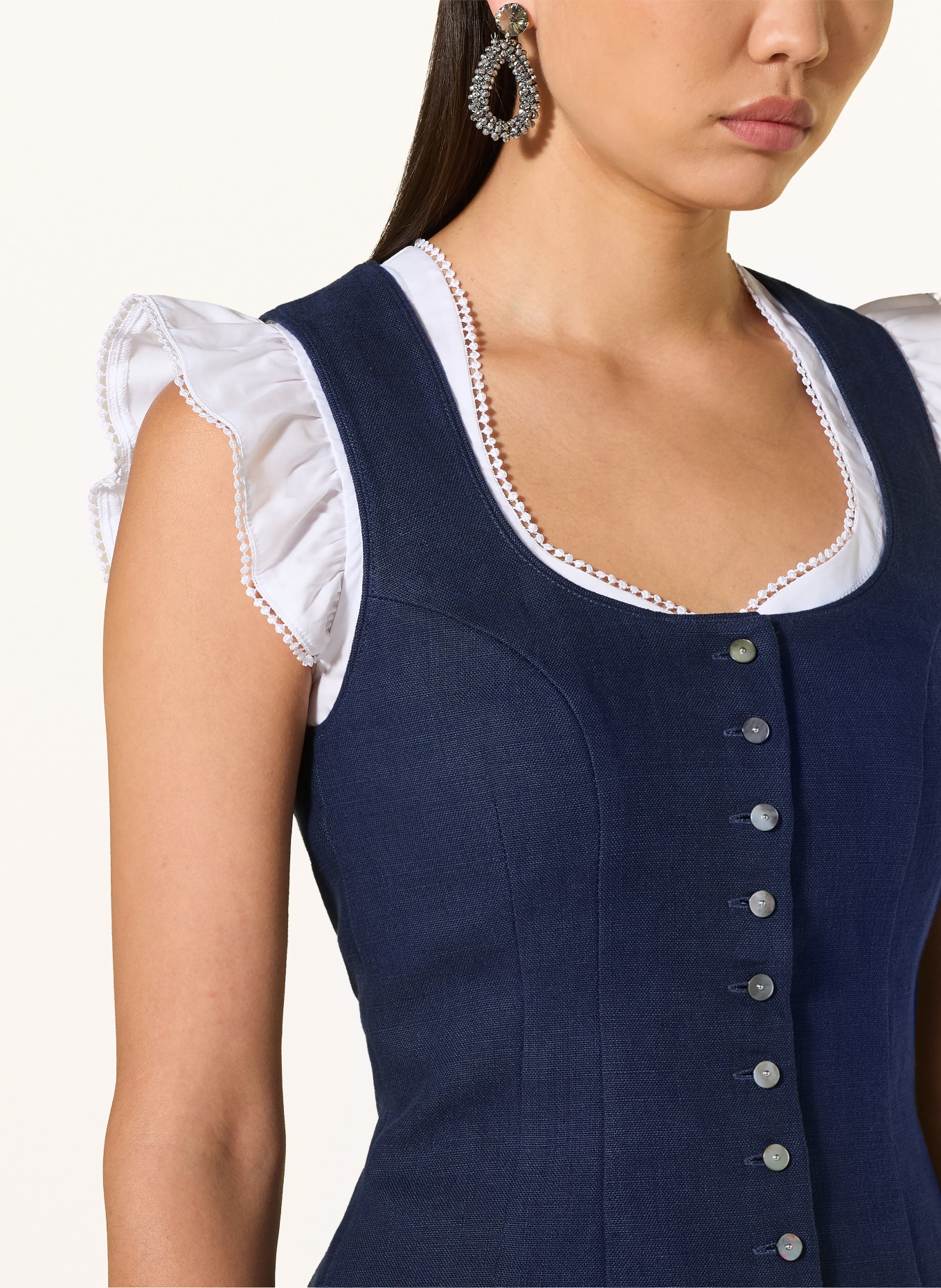 Johann & Johanna Corsage traditionnel en lin: BLEU FONCÉ