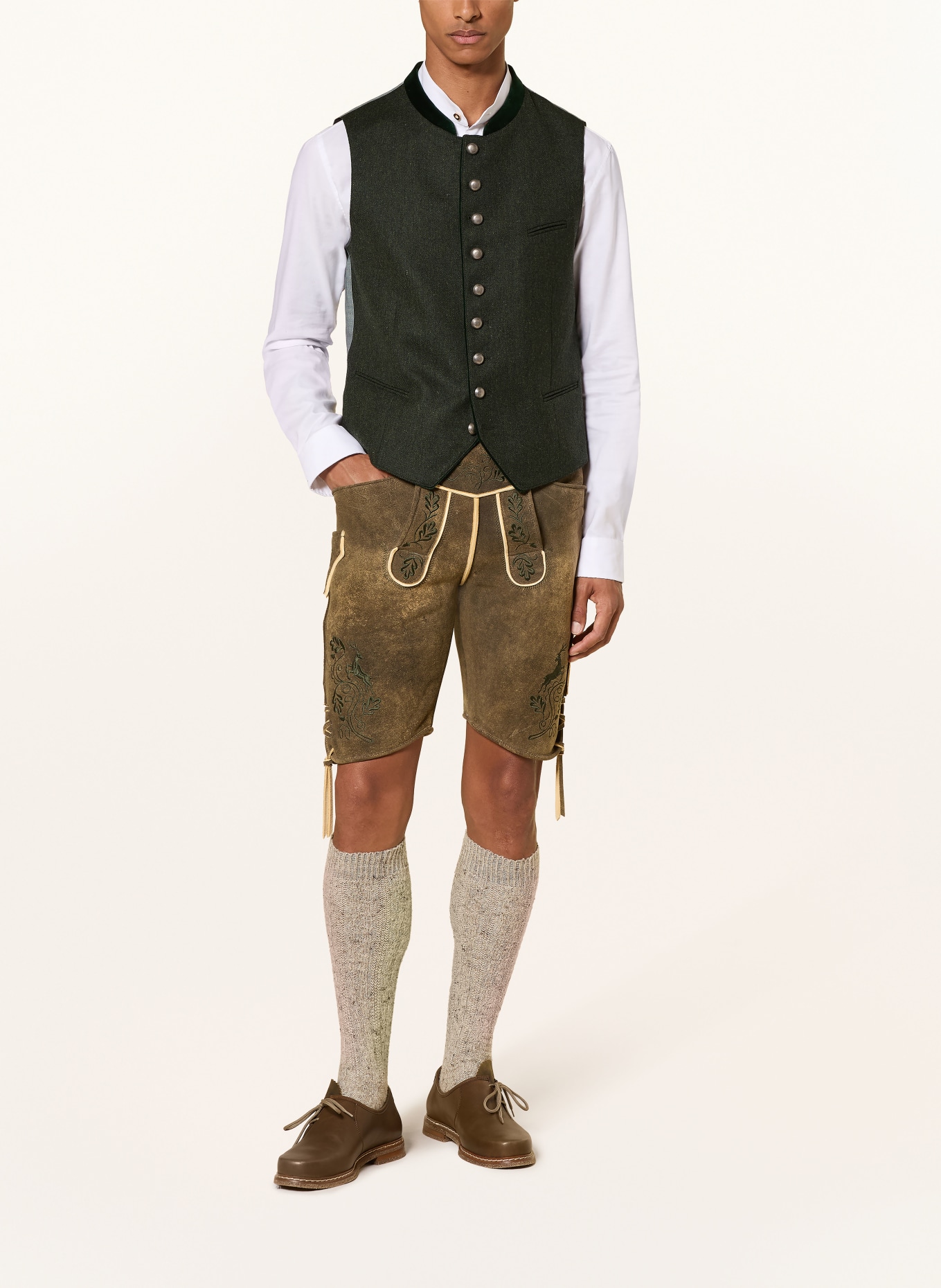Johann & Johanna Traditional vest made of merino wool: DARK GREEN / LIGHT GREEN