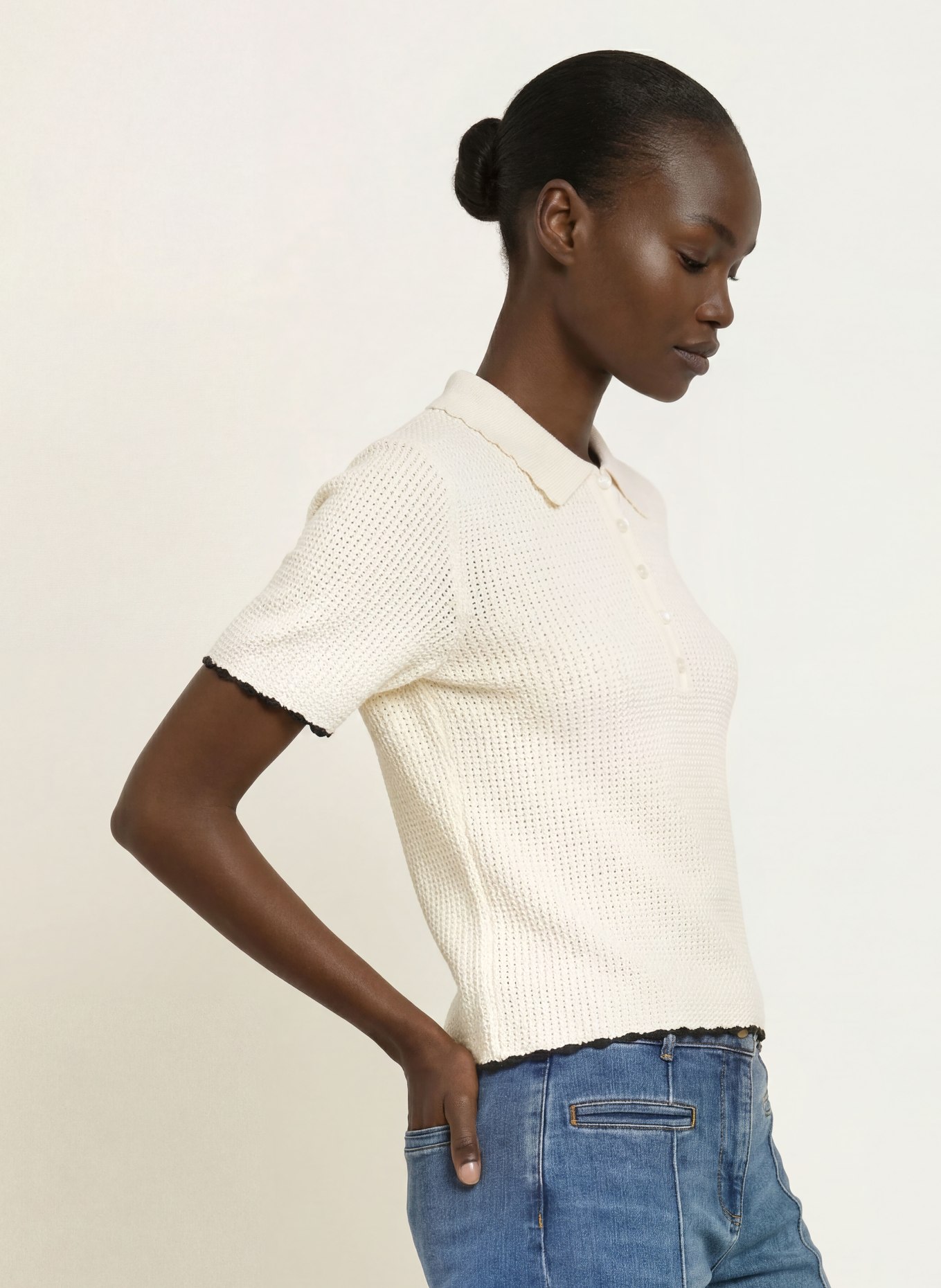 FRAME Strick-Poloshirt THE DAYBREAK POLO: CREME
