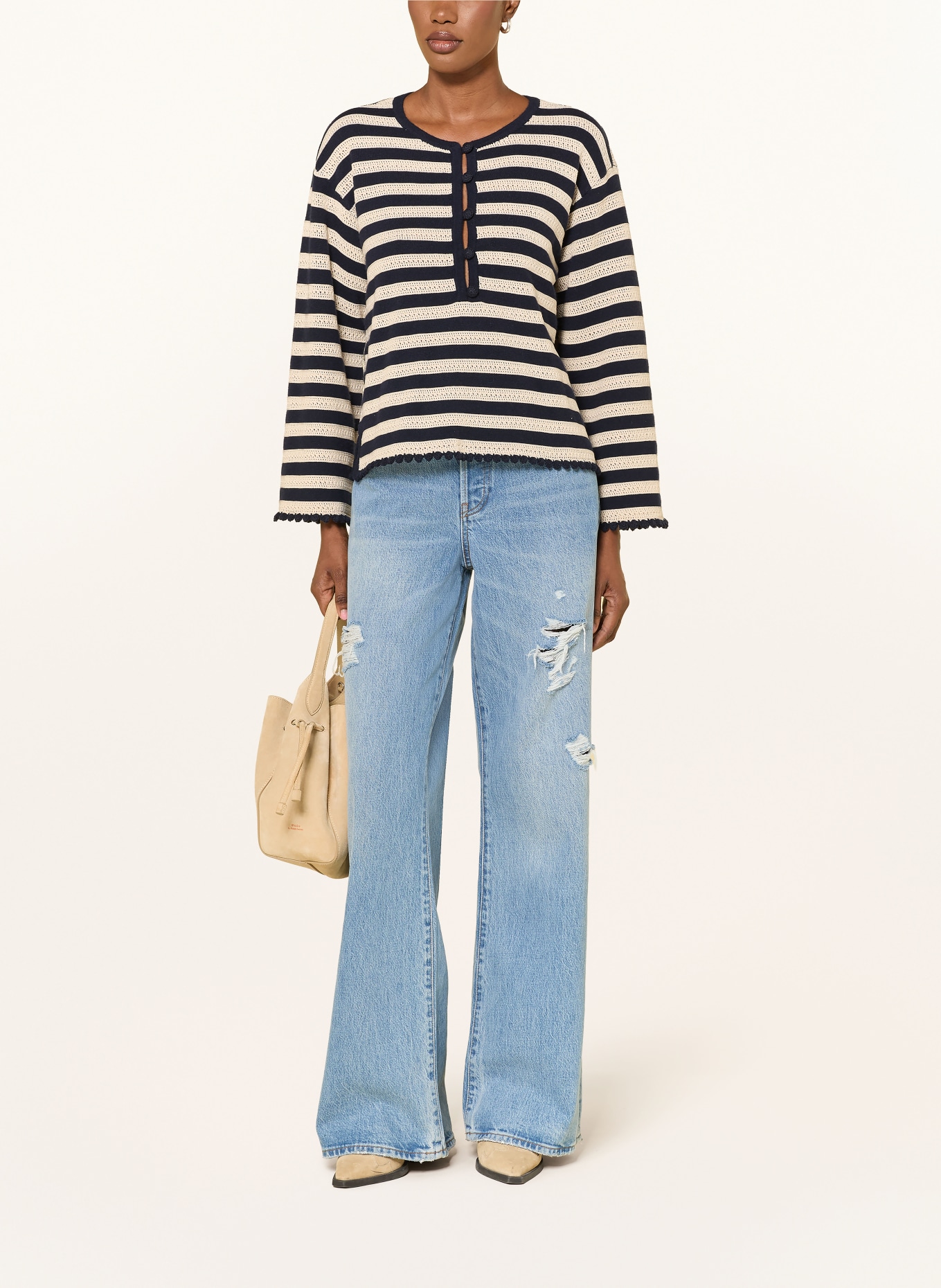 FRAME Sweter THE CAPTAIN PULLOVER: GRANATOWY / BEŻOWY