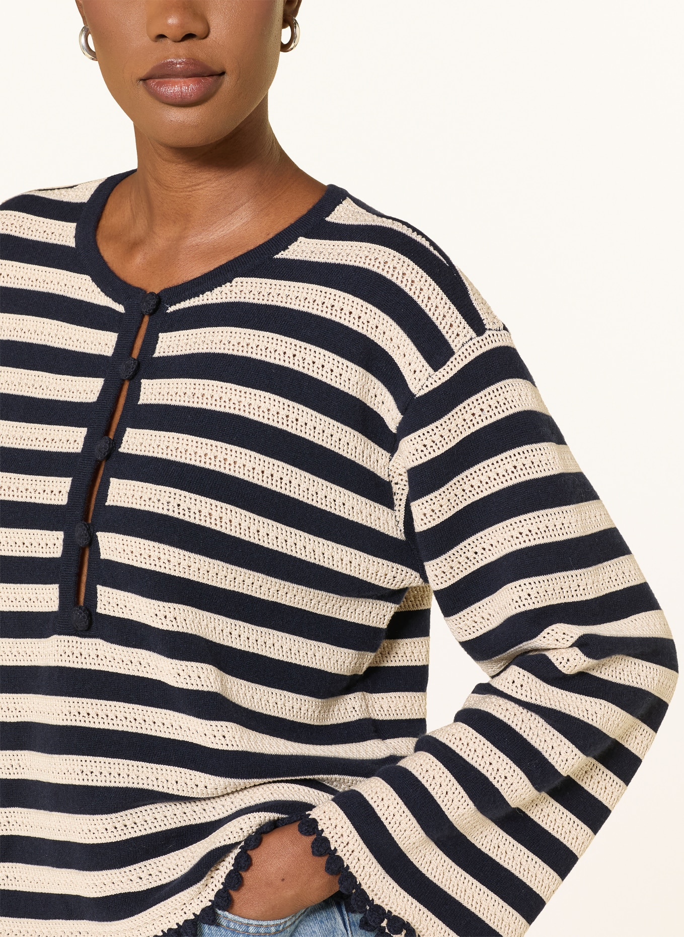 FRAME Sweter THE CAPTAIN PULLOVER: GRANATOWY / BEŻOWY