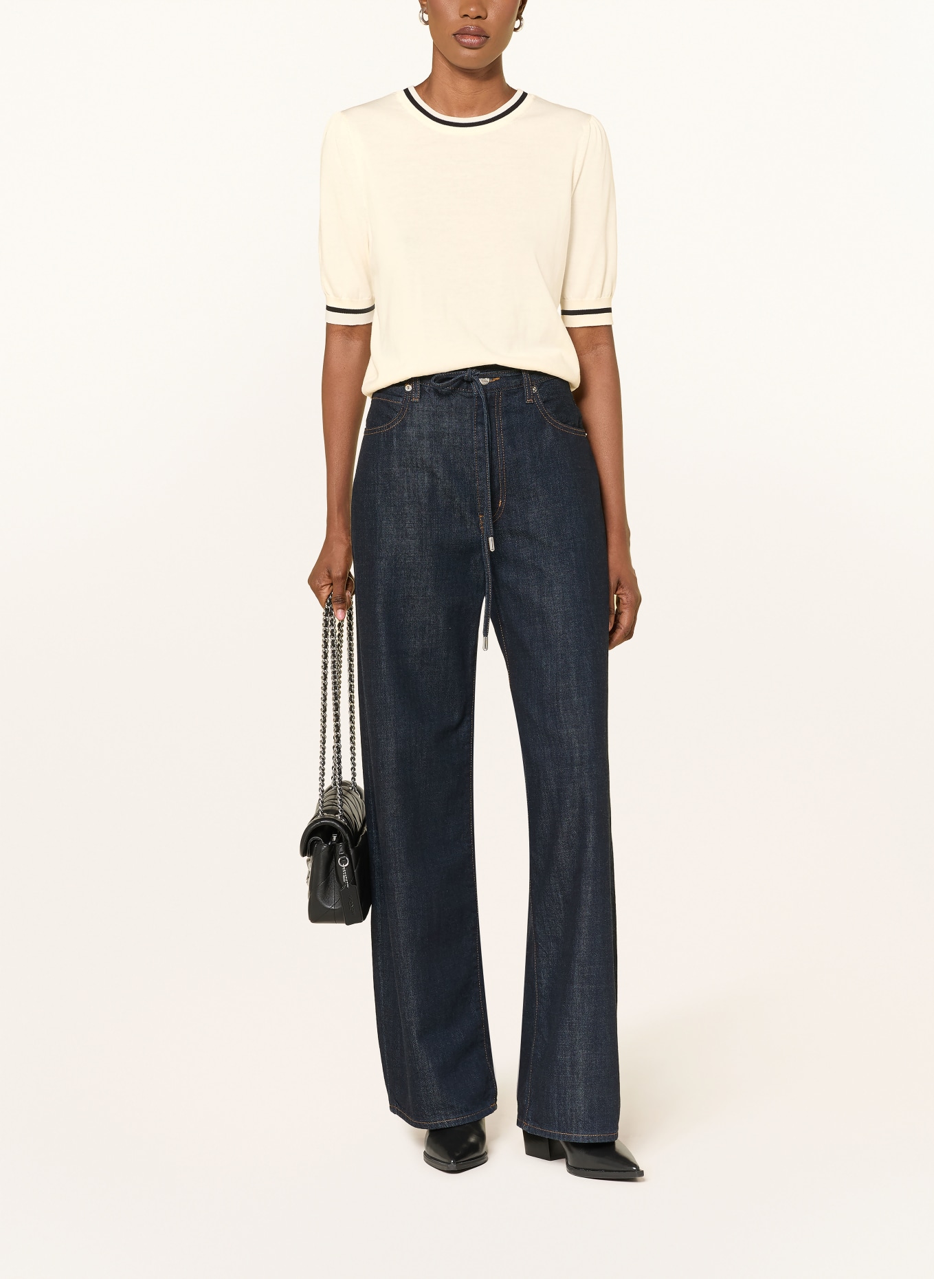 FRAME Strickshirt THE GATHERED SWEATER: CREME / SCHWARZ
