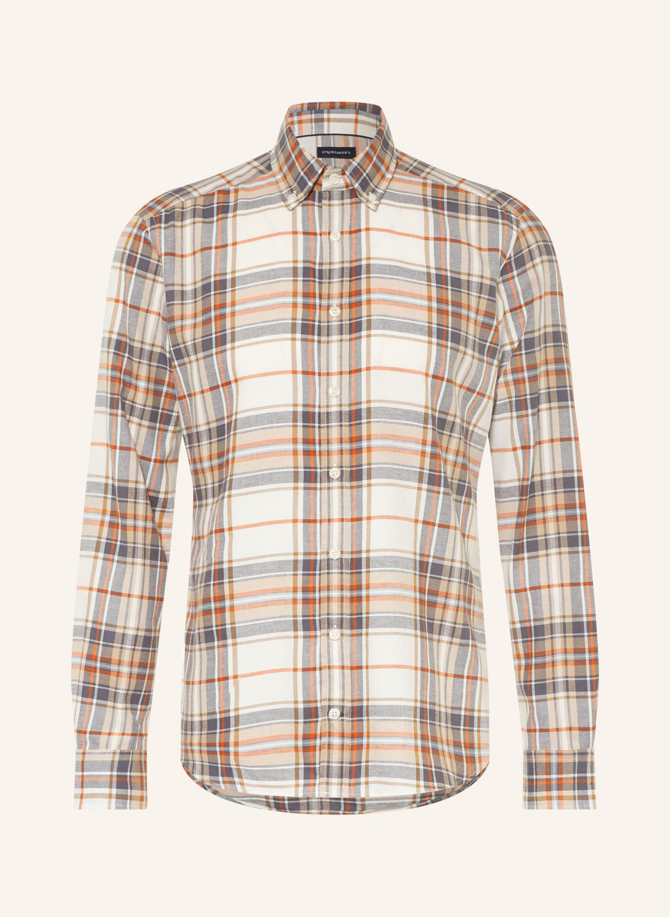 STROKESMAN'S Cămașă din flanel, croială regular: CREM / GRI / PORTOCALIU