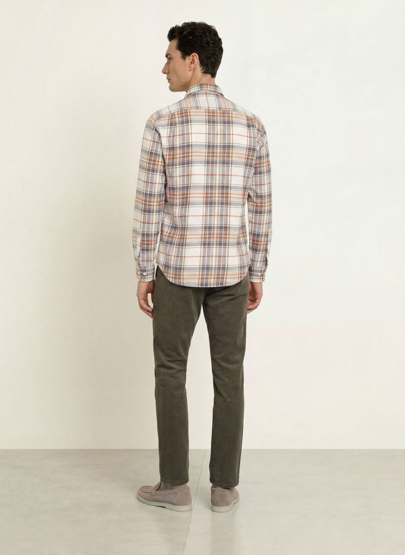 STROKESMAN'S Cămașă din flanel, croială regular: CREM / GRI / PORTOCALIU