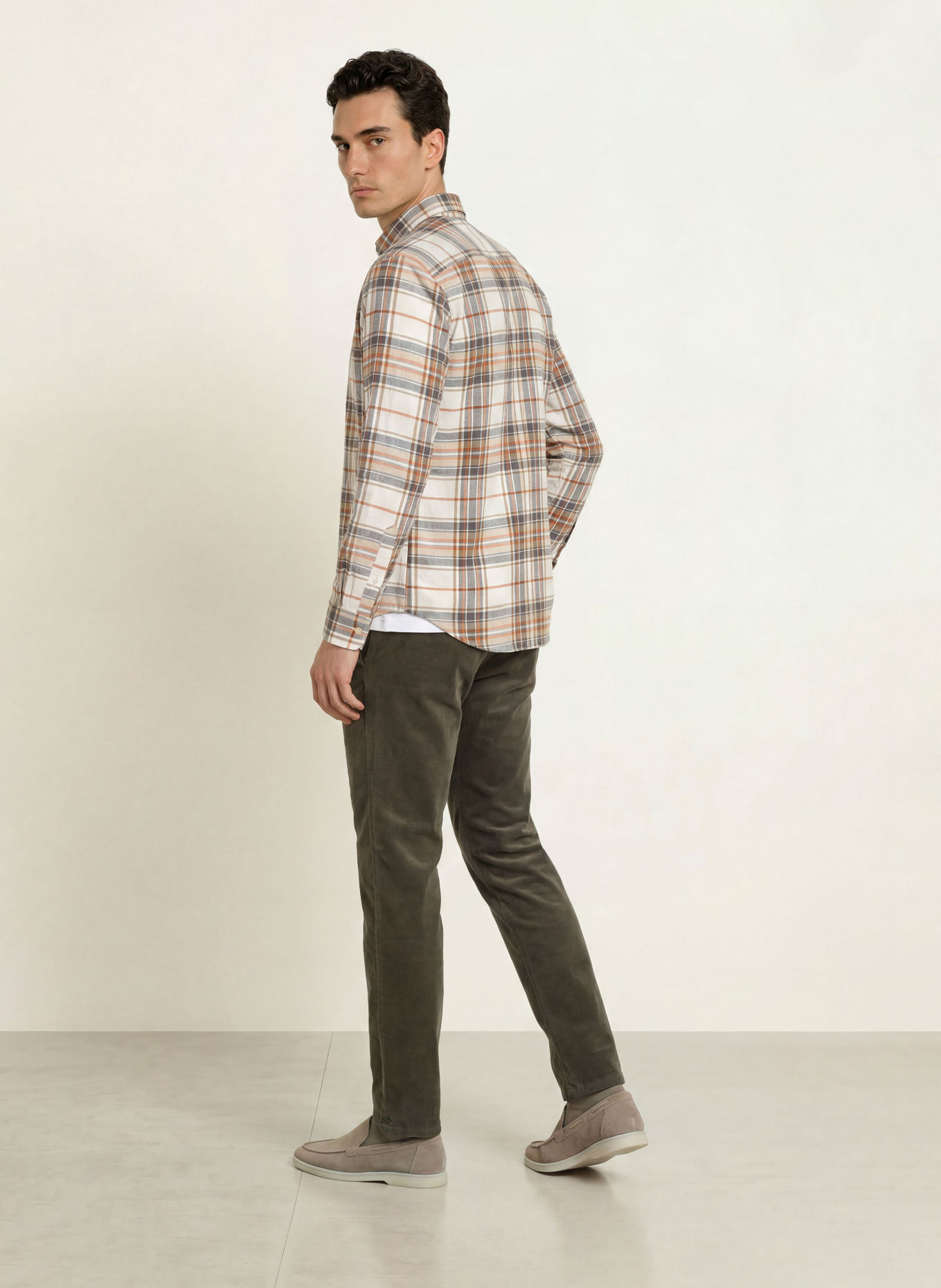 STROKESMAN'S Cămașă din flanel, croială regular: CREM / GRI / PORTOCALIU