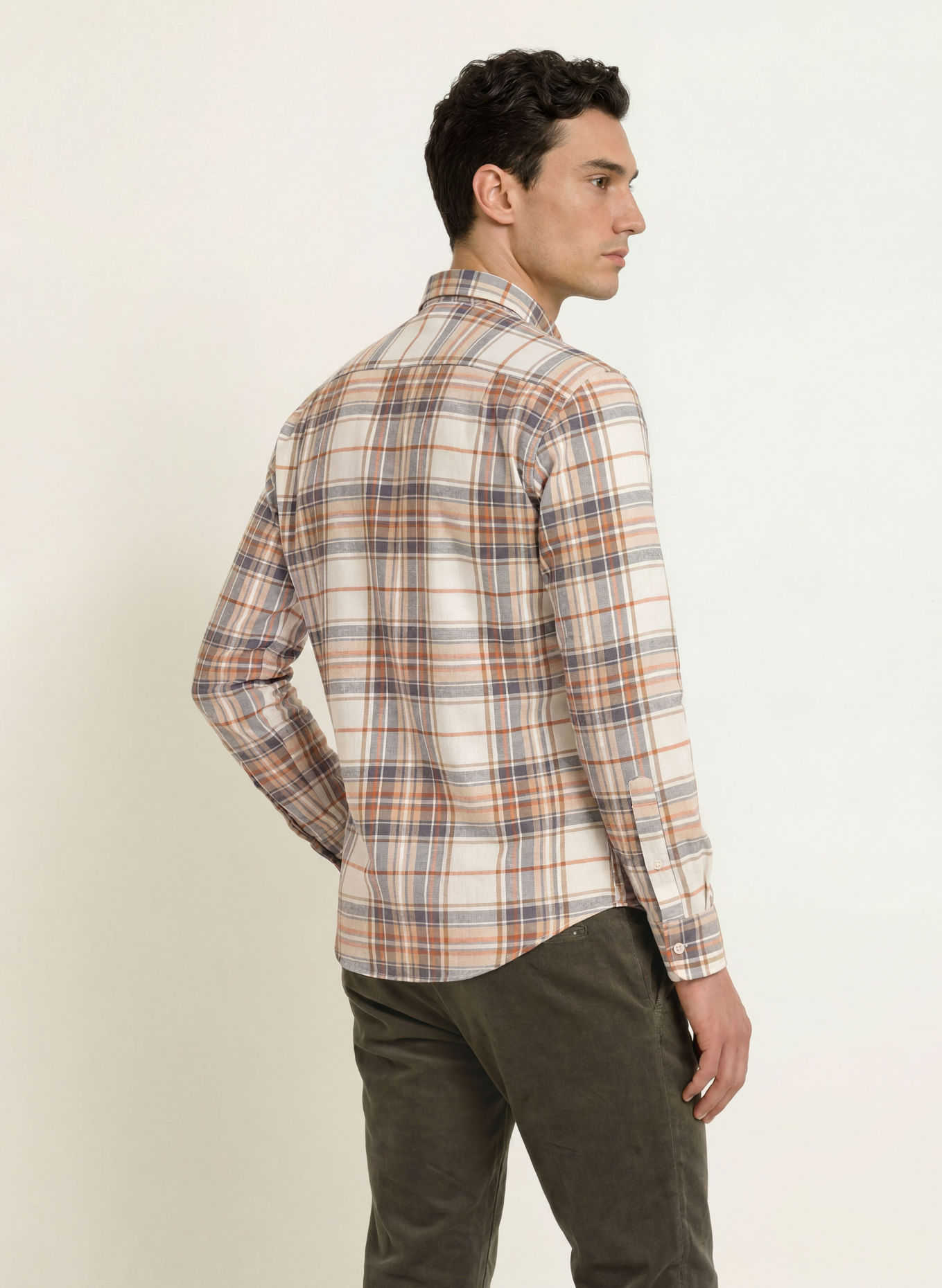 STROKESMAN'S Cămașă din flanel, croială regular: CREM / GRI / PORTOCALIU