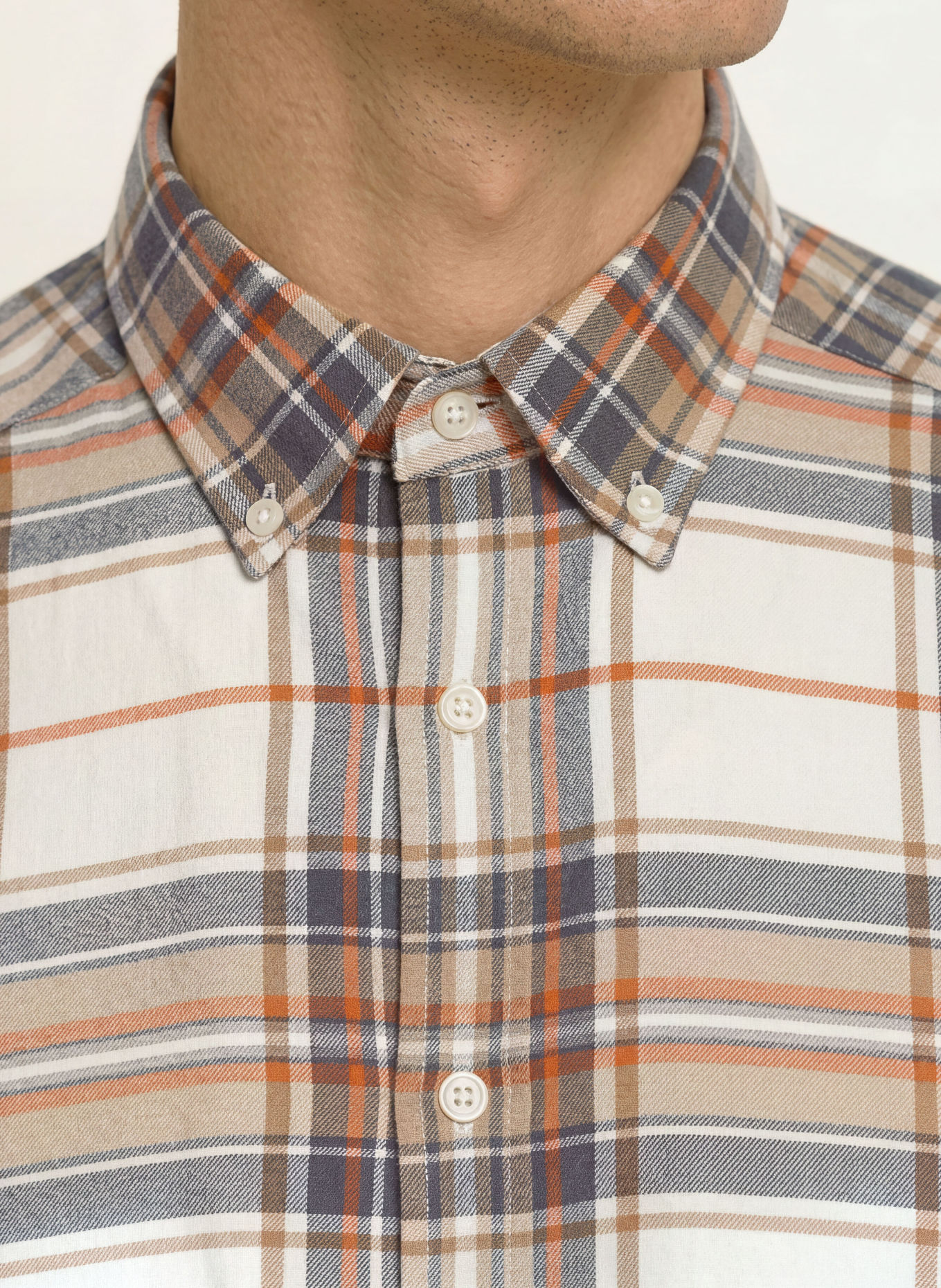 STROKESMAN'S Cămașă din flanel, croială regular: CREM / GRI / PORTOCALIU