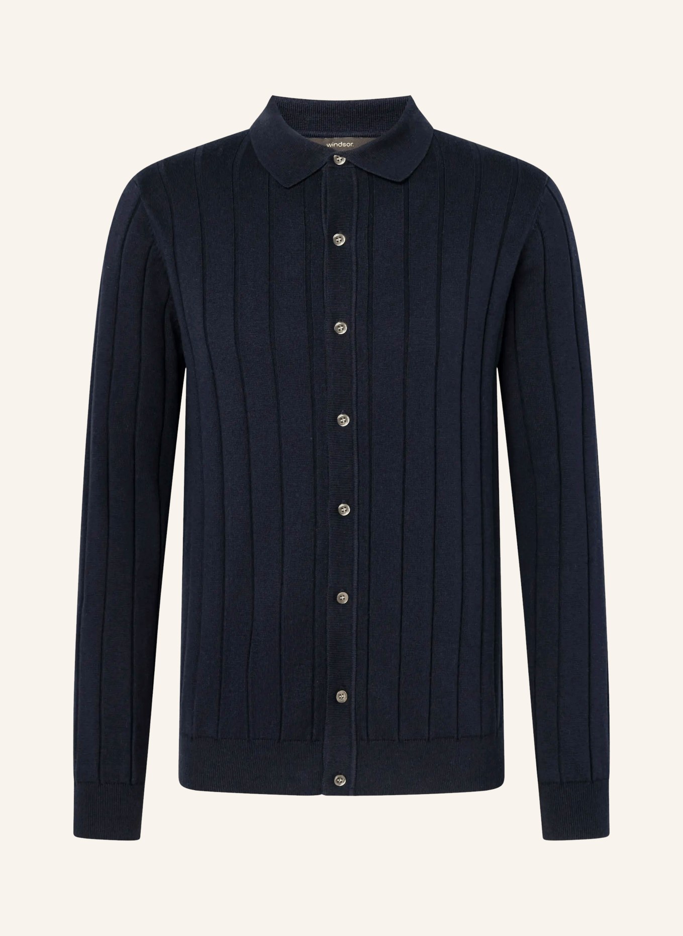 windsor. Chemise en maille CASHMILO coupe ajustée: BLEU FONCÉ