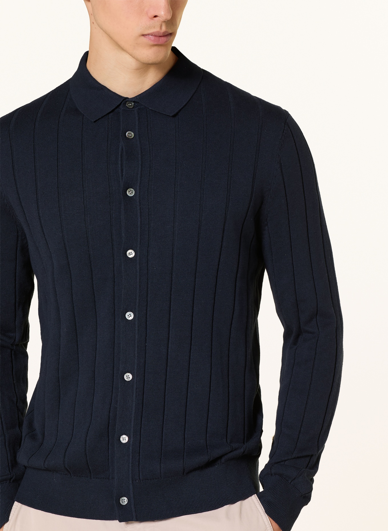 windsor. Chemise en maille CASHMILO coupe ajustée: BLEU FONCÉ