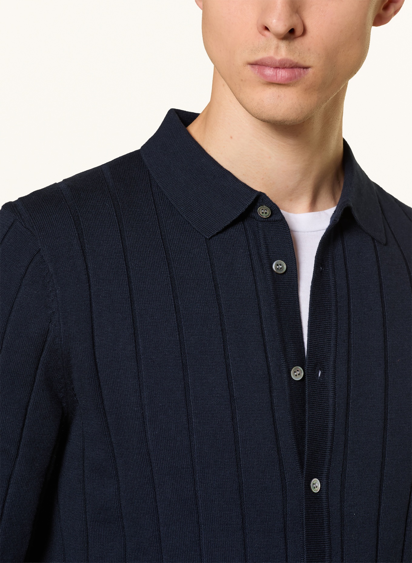 windsor. Chemise en maille CASHMILO coupe ajustée: BLEU FONCÉ