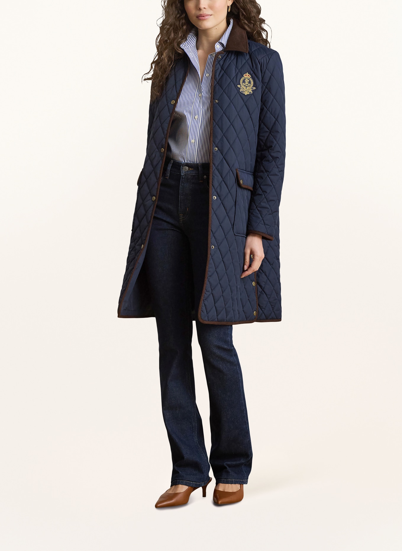 LAUREN RALPH LAUREN Steppmantel: DUNKELBLAU / BRAUN